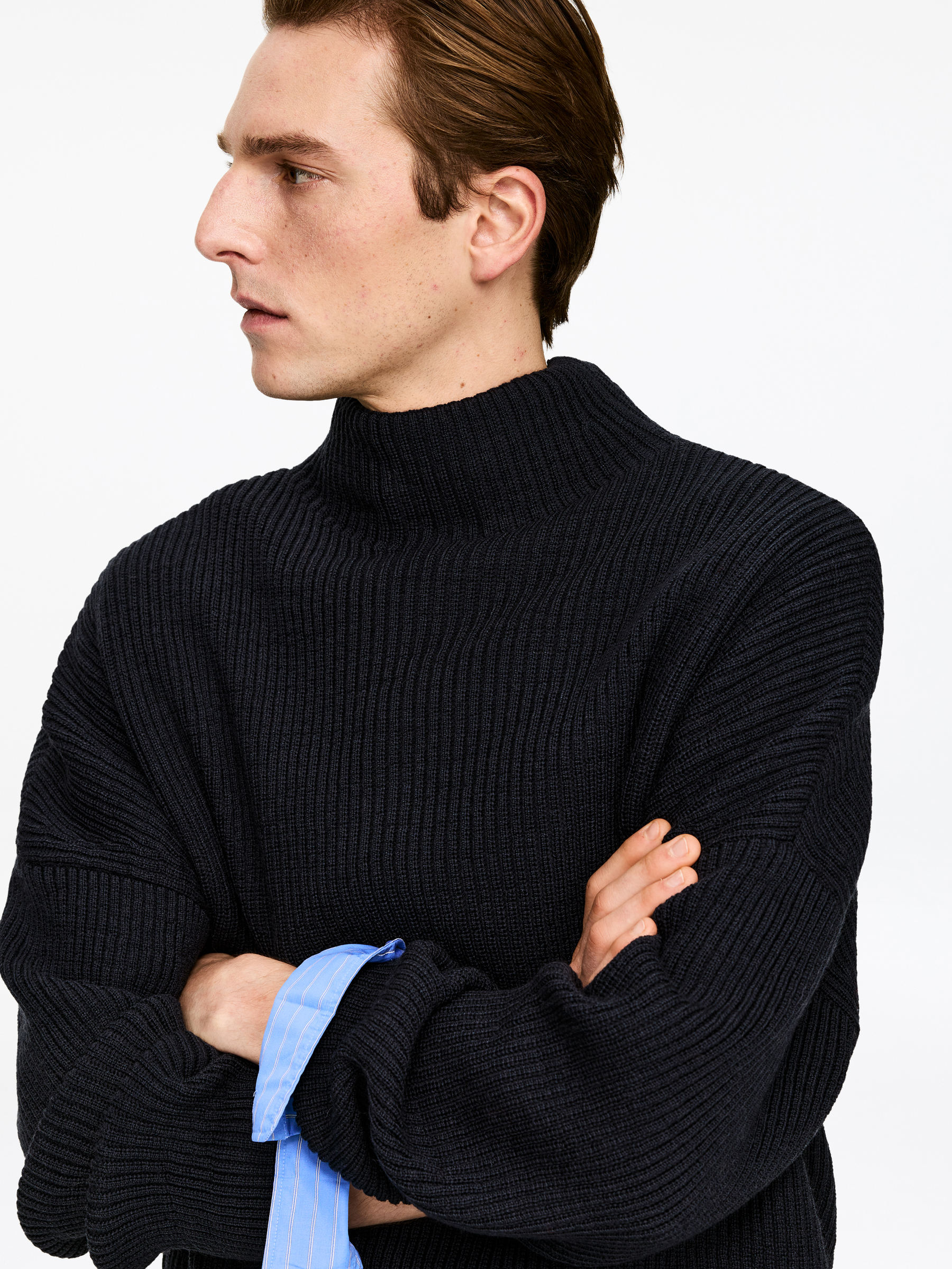 Wool Cotton Funnel-Neck Jumper - Dark Blue - Relaxed fit - Men - StillMedia/Lookbook - 4