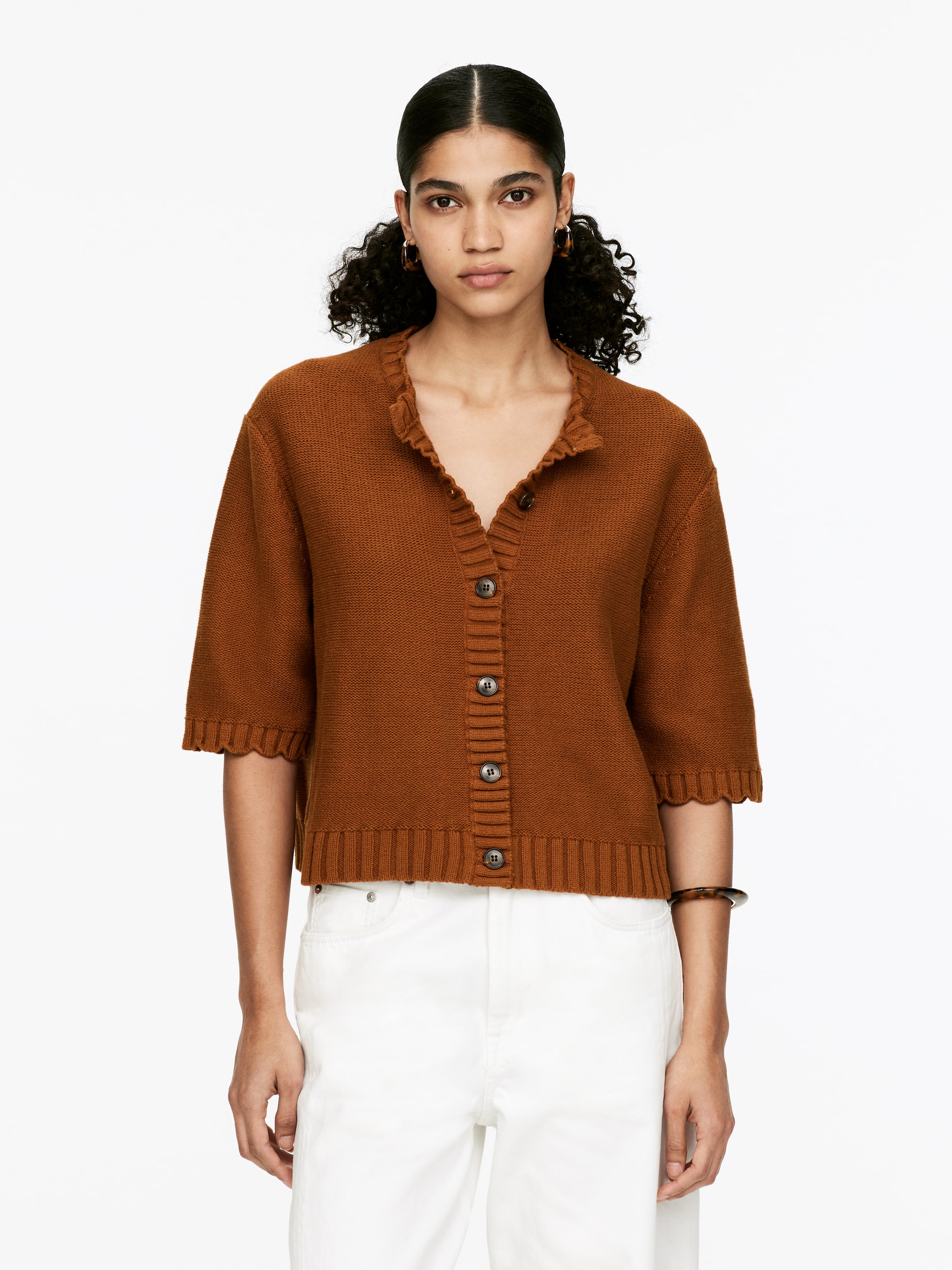 Grösseres Bild ansehen: Baumwollstrickjacke mit Bogenkante - Rostrot - DAMEN | H&M CH 1