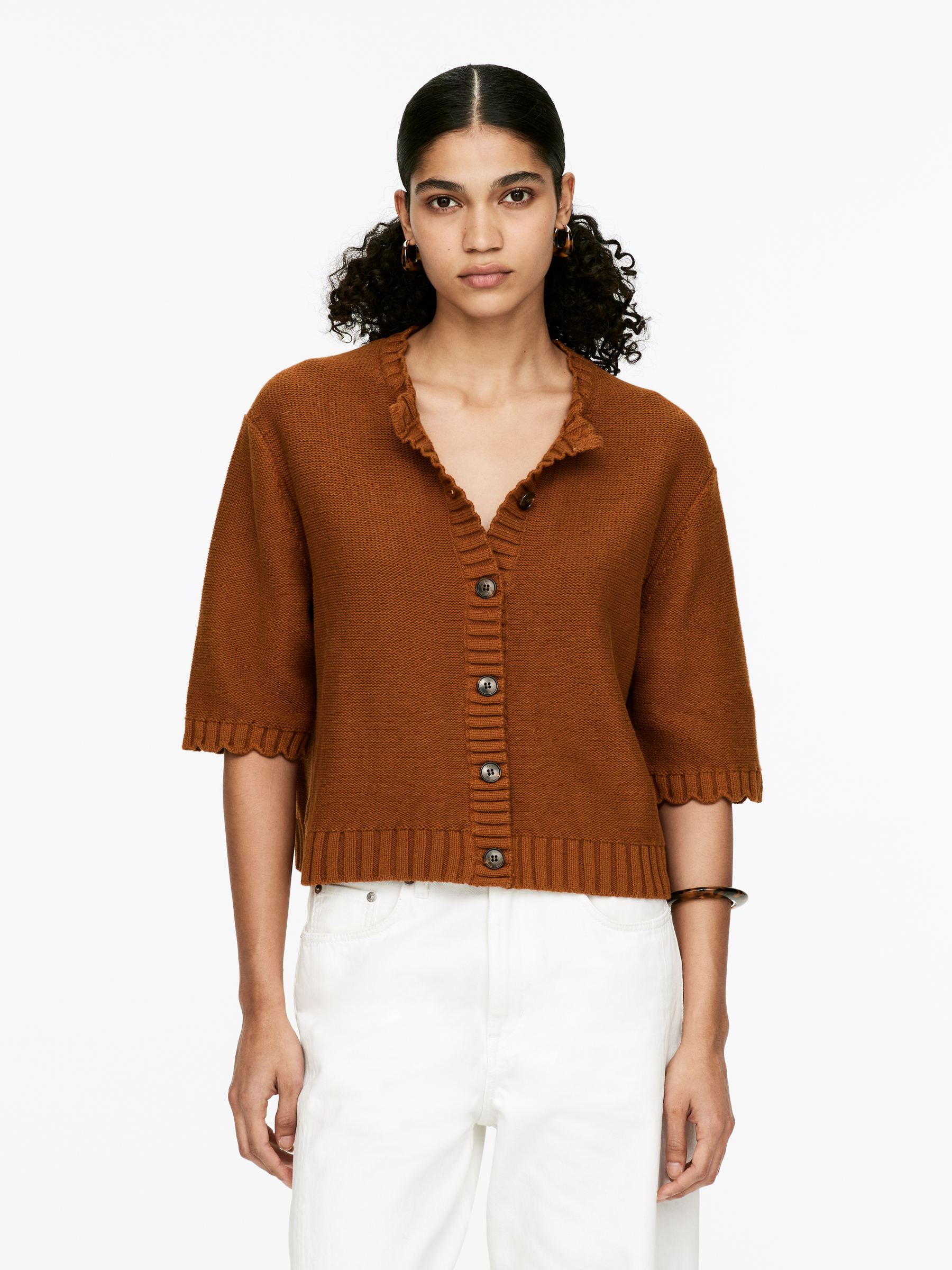 Cárdigan de algodón con borde festoneado-#864725-15962