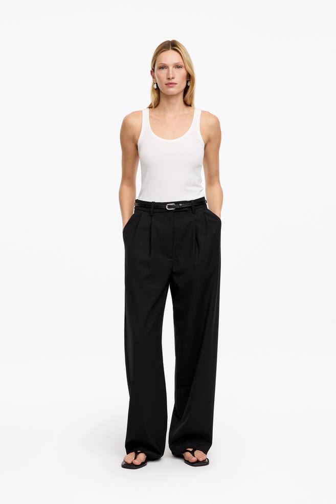 Elegante broek van een wolmix - Zwart/Bruin - 1