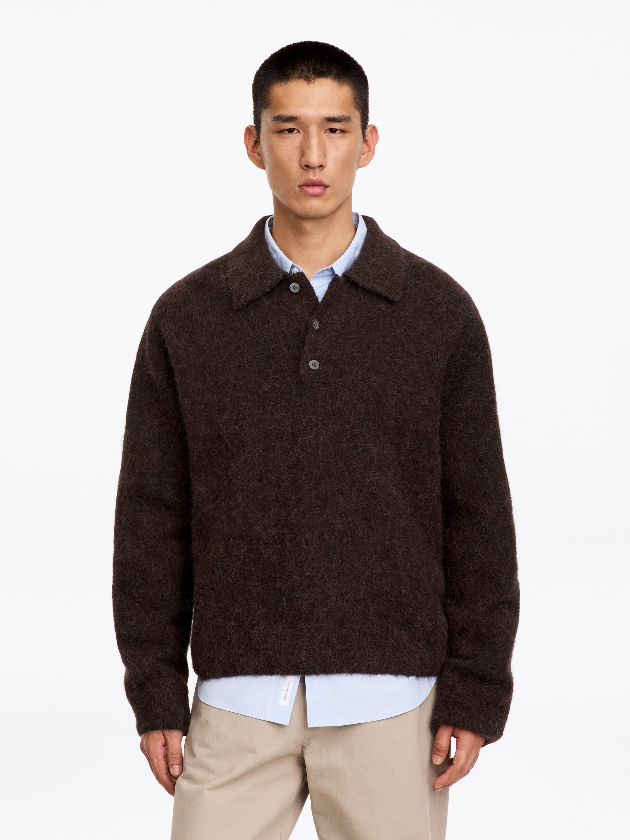 Polo in misto alpaca e lana - Marrone - Loose fit - men - StillMedia/Lookbook - 2