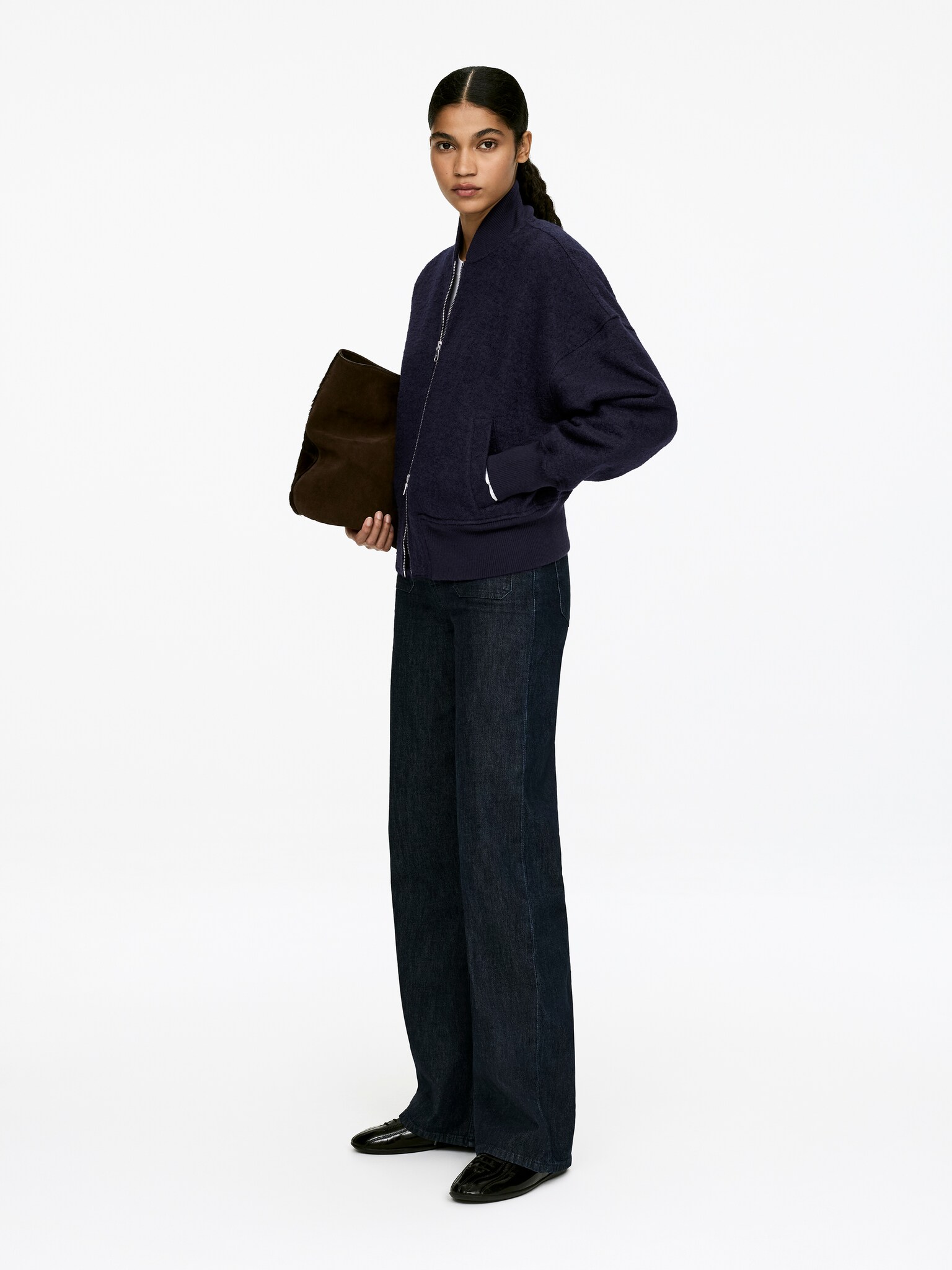 Boiled Wool Jacket - Dark Blue/Dark Khaki Green - 6