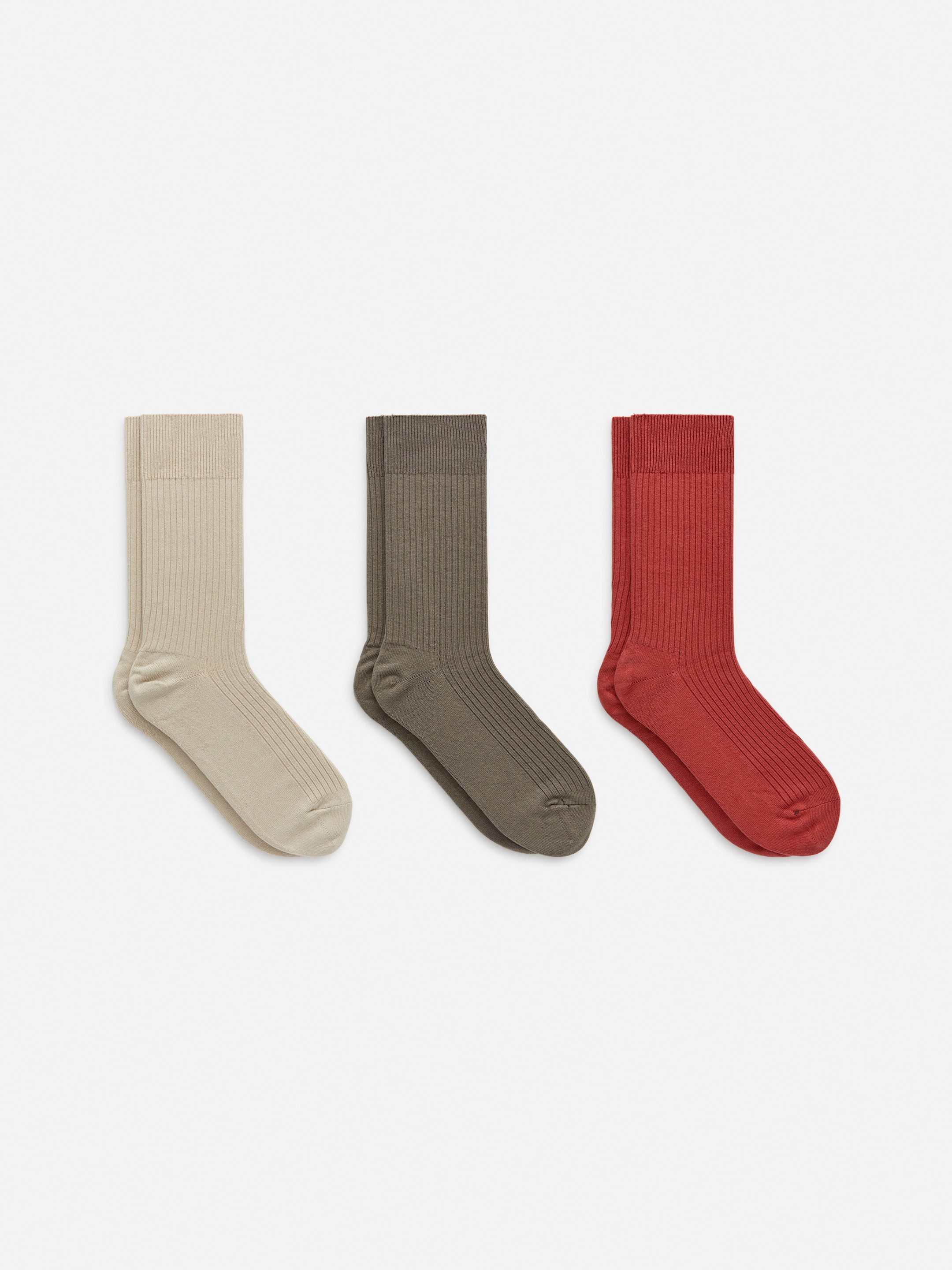 Supima Cotton Rib Socks Set of 3 pairs - Beige/Green/Red - Men - StillMedia/DescriptiveStillLife - 1