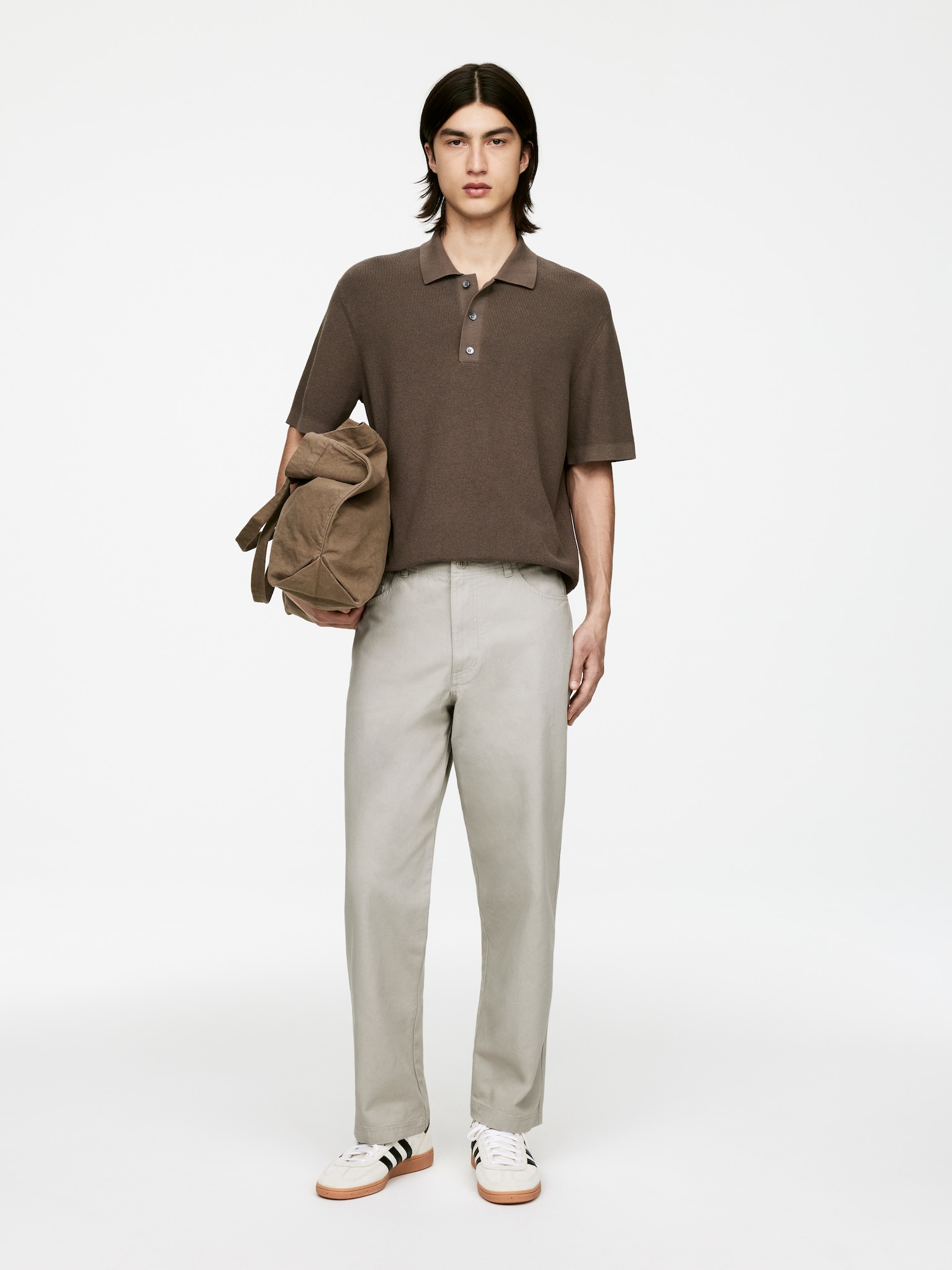 Chino din bumbac drept - Gri/Negru