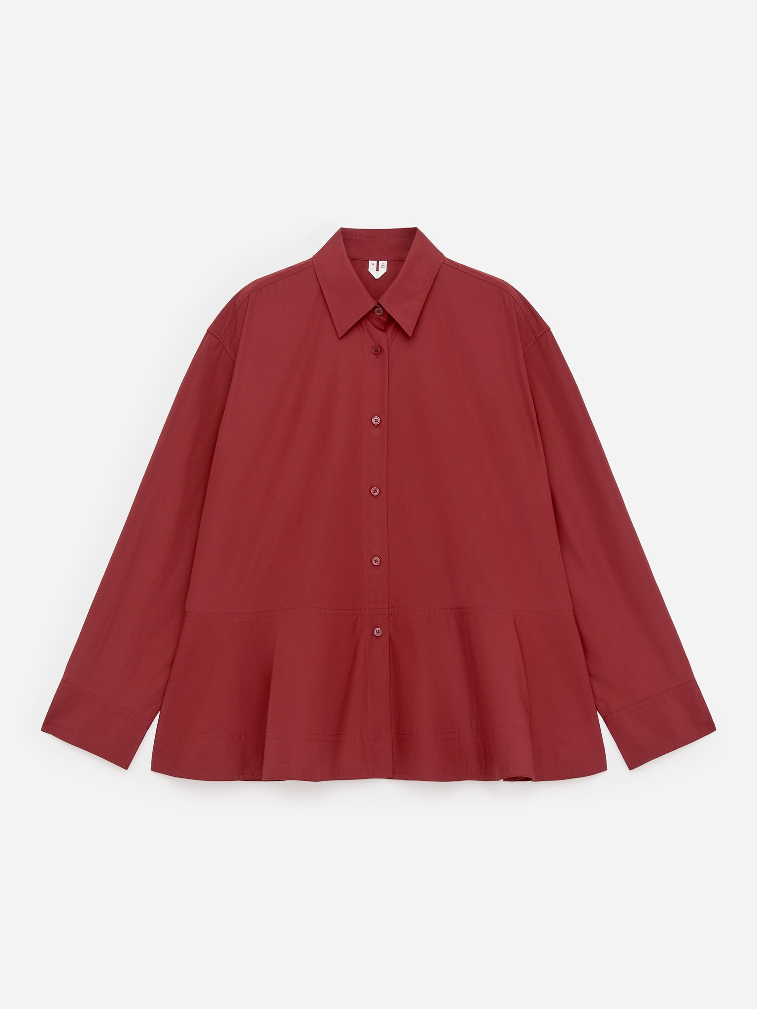 Cotton Peplum Blouse - Dark Red - 2