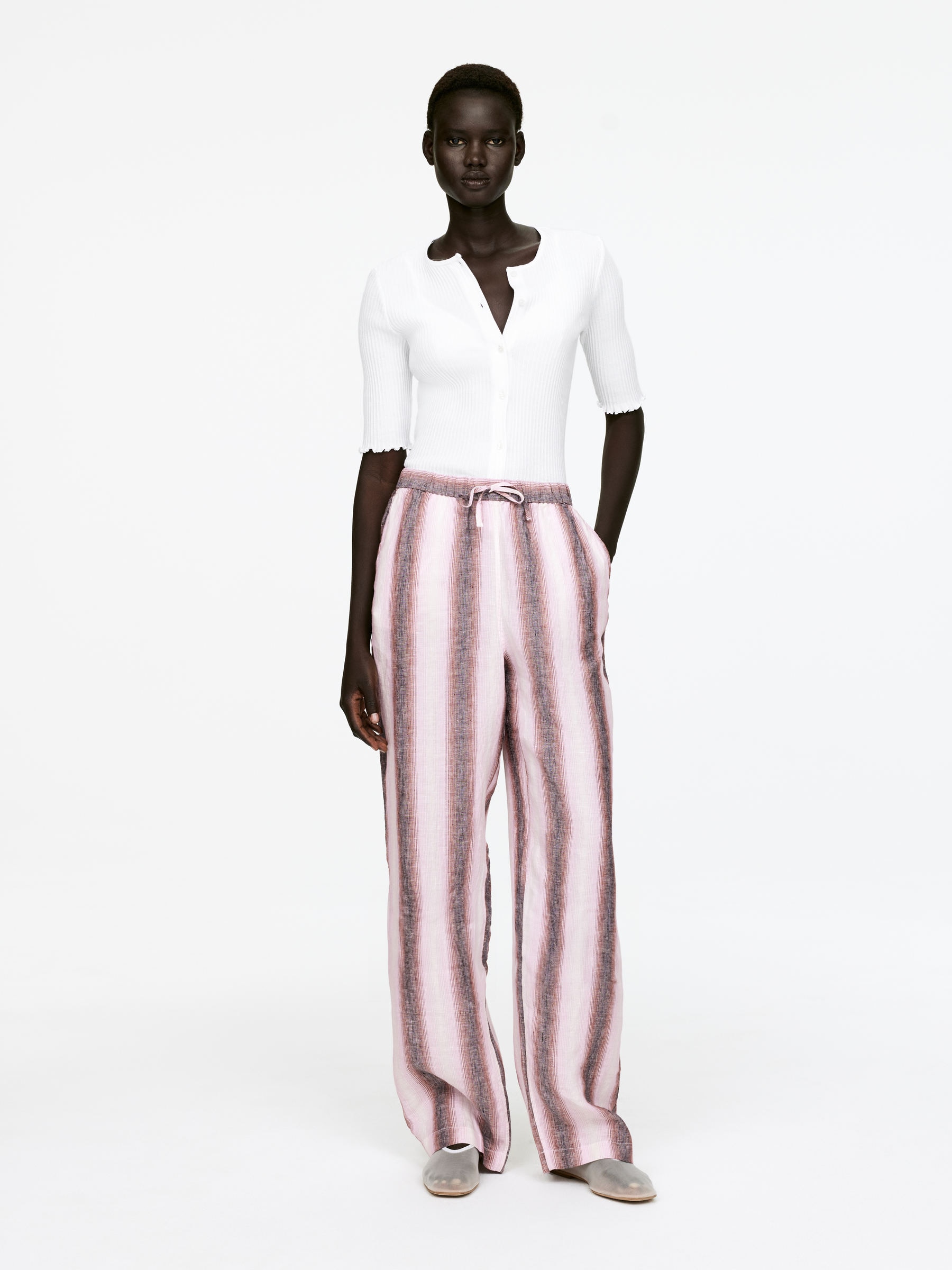 Linen Drawstring Trousers - Pink/Striped - Loose fit - Women - StillMedia/Lookbook - 7