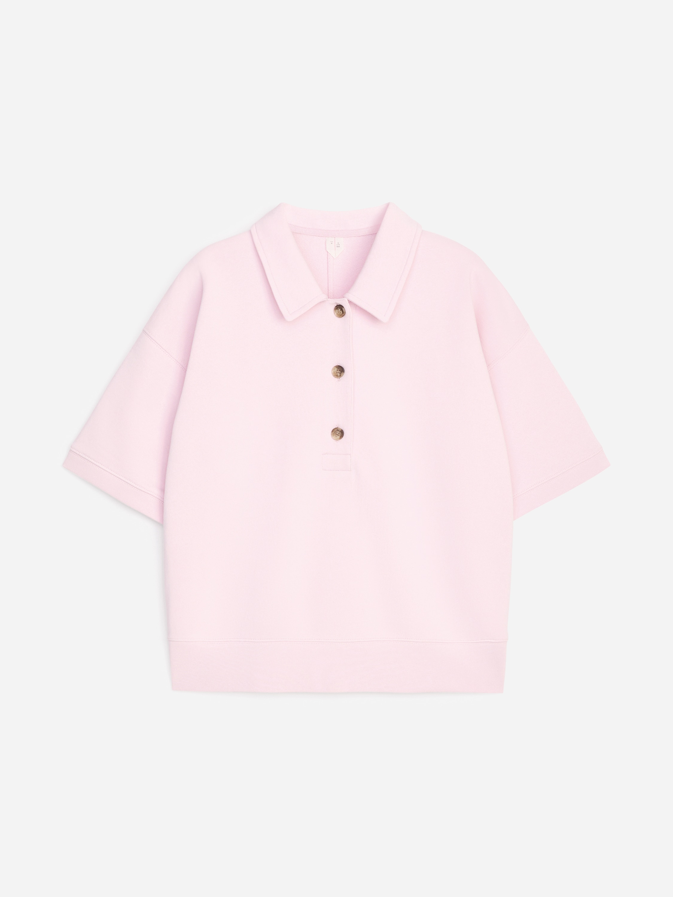 Polo-sweatshirt i fransk frotté - Støvet lyserød/Marineblå