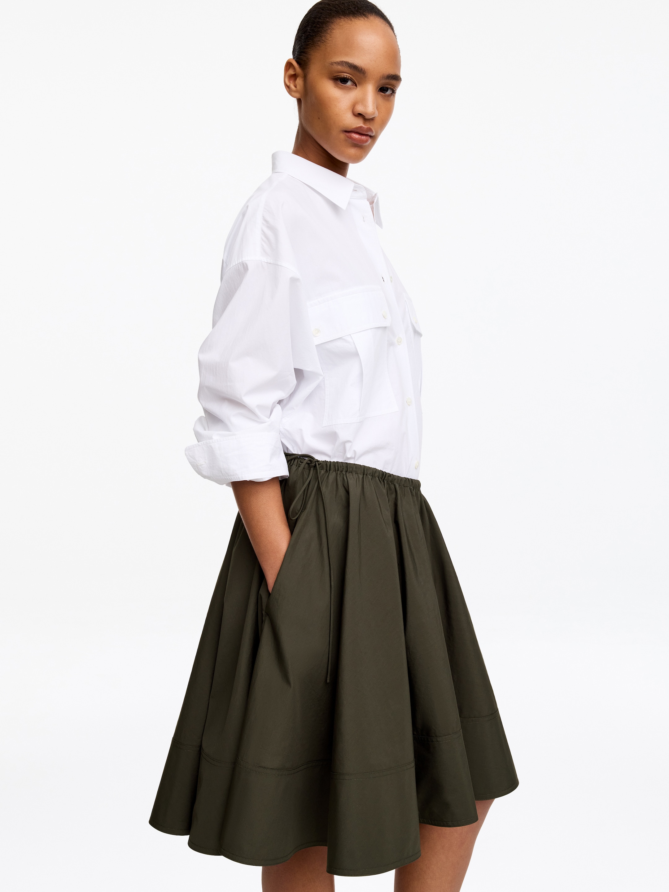 Gonna a ruota in cotone - Verde kaki - Regular fit - Women - StillMedia/Lookbook - 2