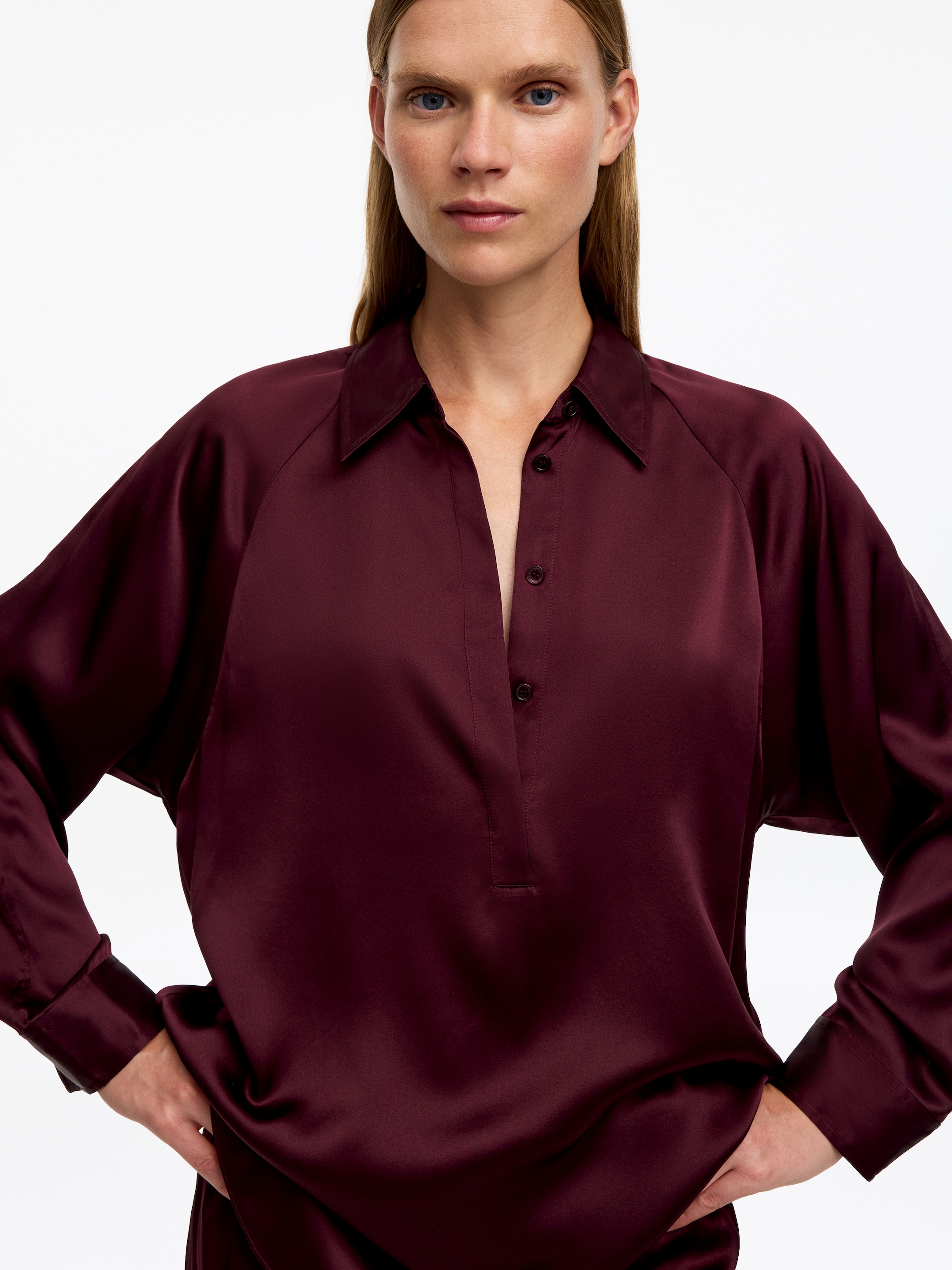 Silk satin shirt - Dark red - Regular fit - women - StillMedia/Lookbook - 5