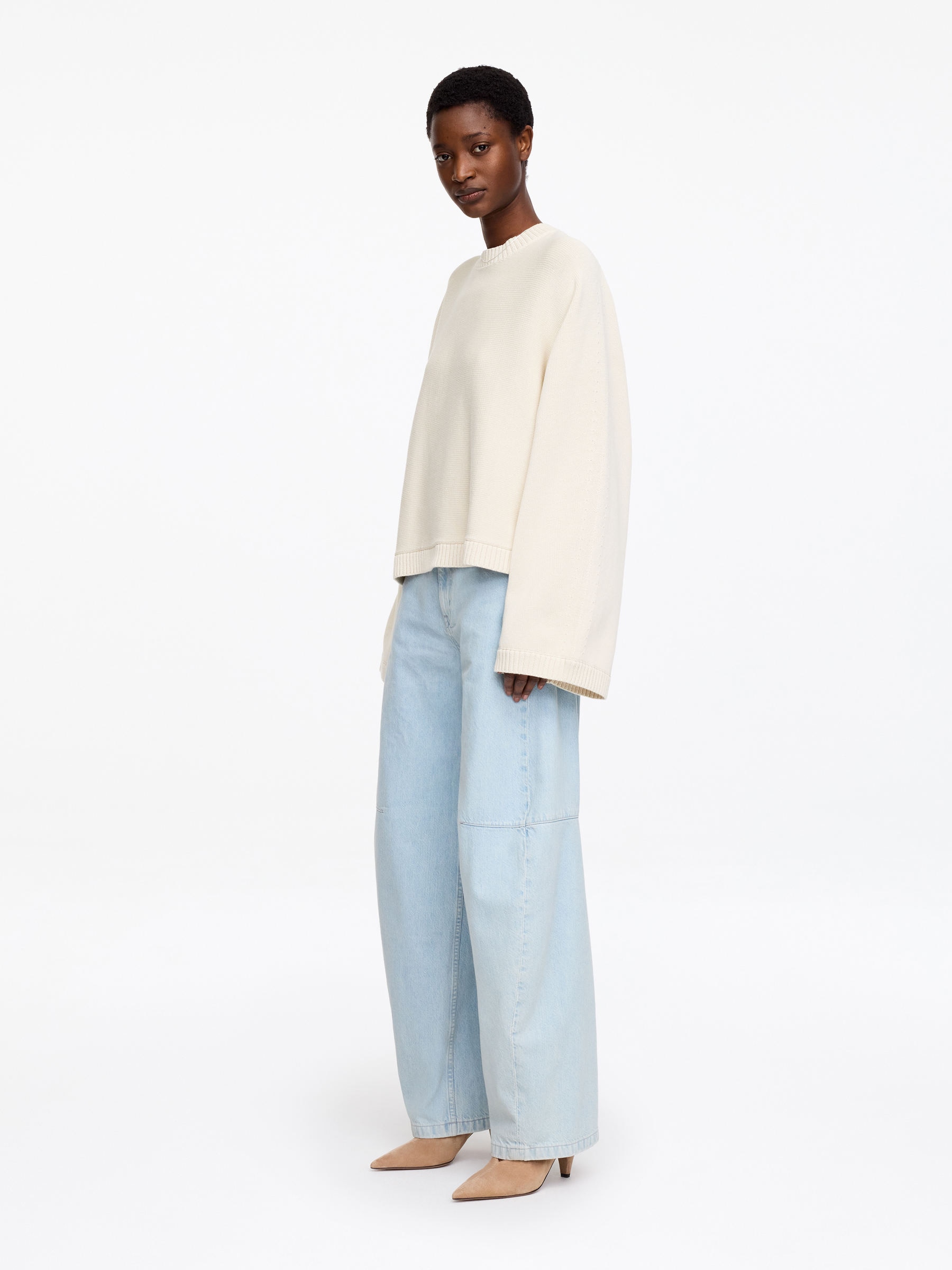 Pull en coton avec découpes - Crème - Loose fit - Femme - StillMedia/Lookbook - 5