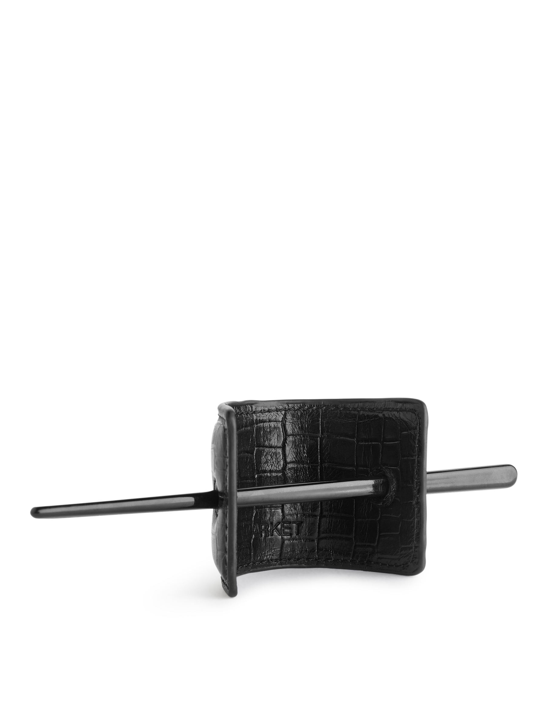 Leather Hair Barrette - Black - Women - StillMedia/DescriptiveStillLife - 2