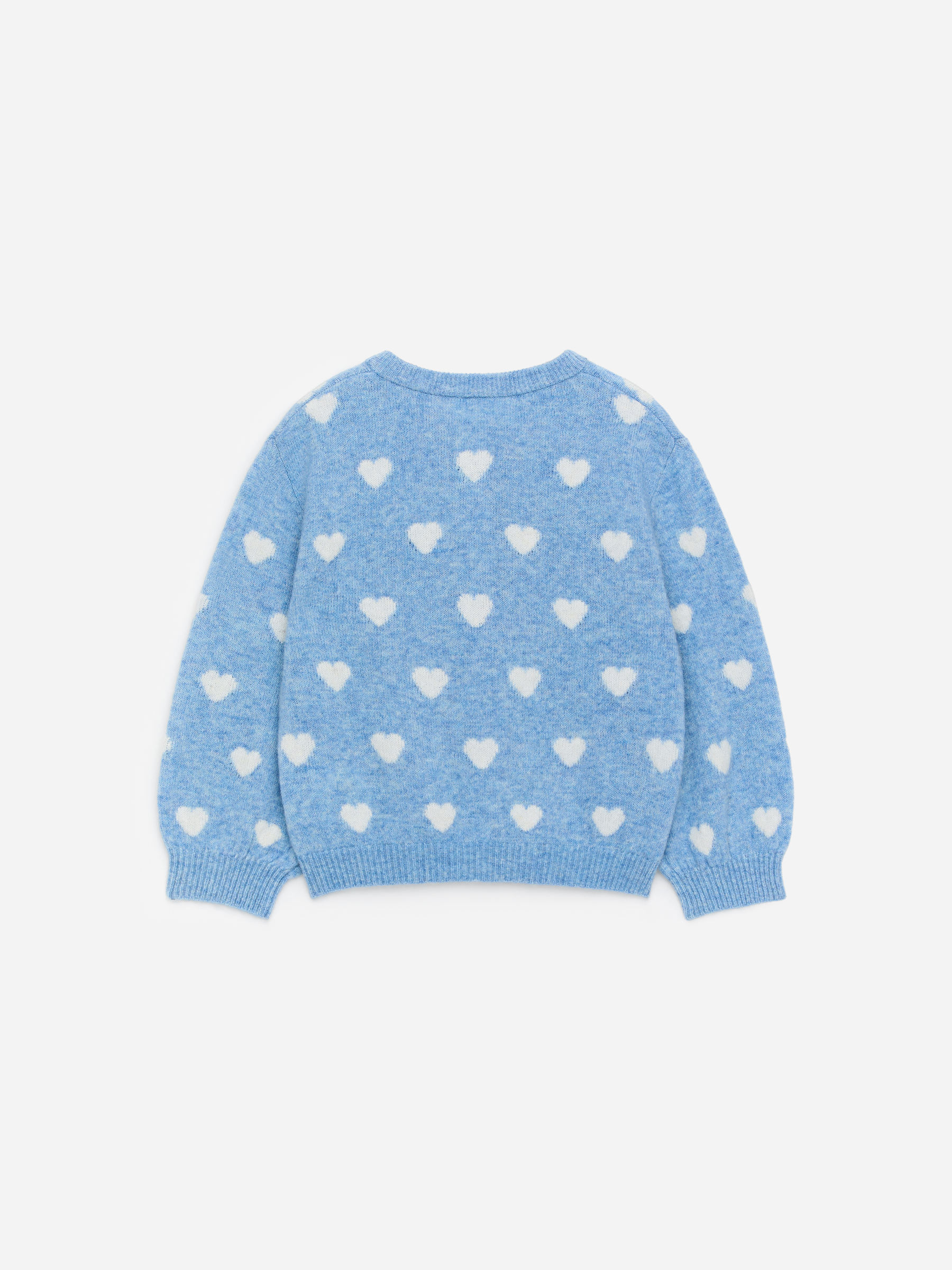 Wool-Alpaca Blend Cardigan - Blue/White Hearts - Oversized - Children - StillMedia/DescriptiveStillLife - 1