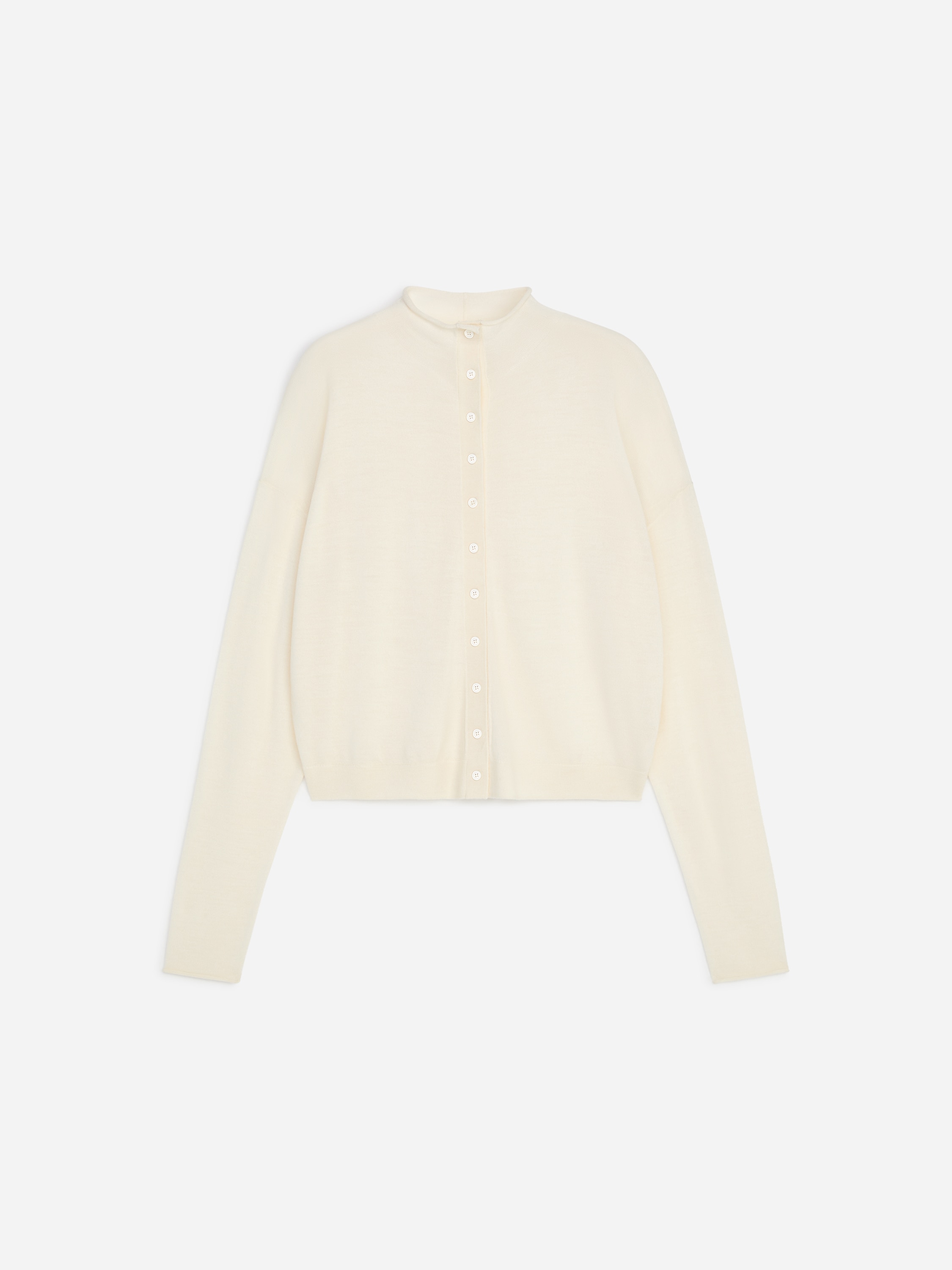 Cardigan i ullblanding med høy hals - Offwhite/Svart