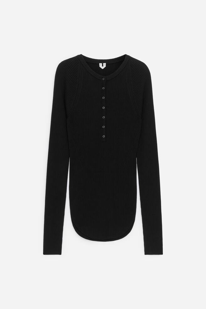 Ribbed Wool-Blend Top - Black - 1
