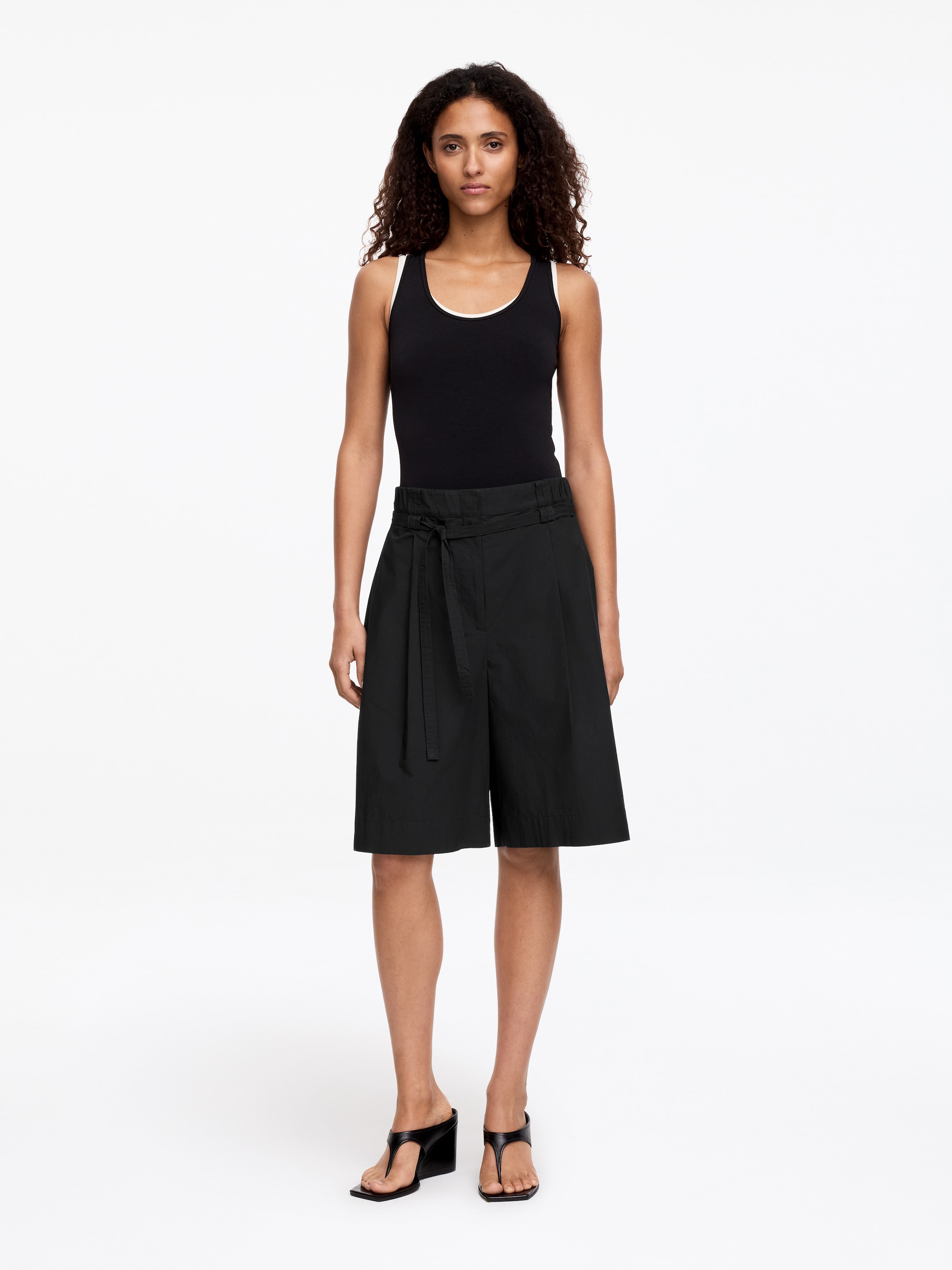 Pleated Cotton Poplin Shorts-#333538-19074