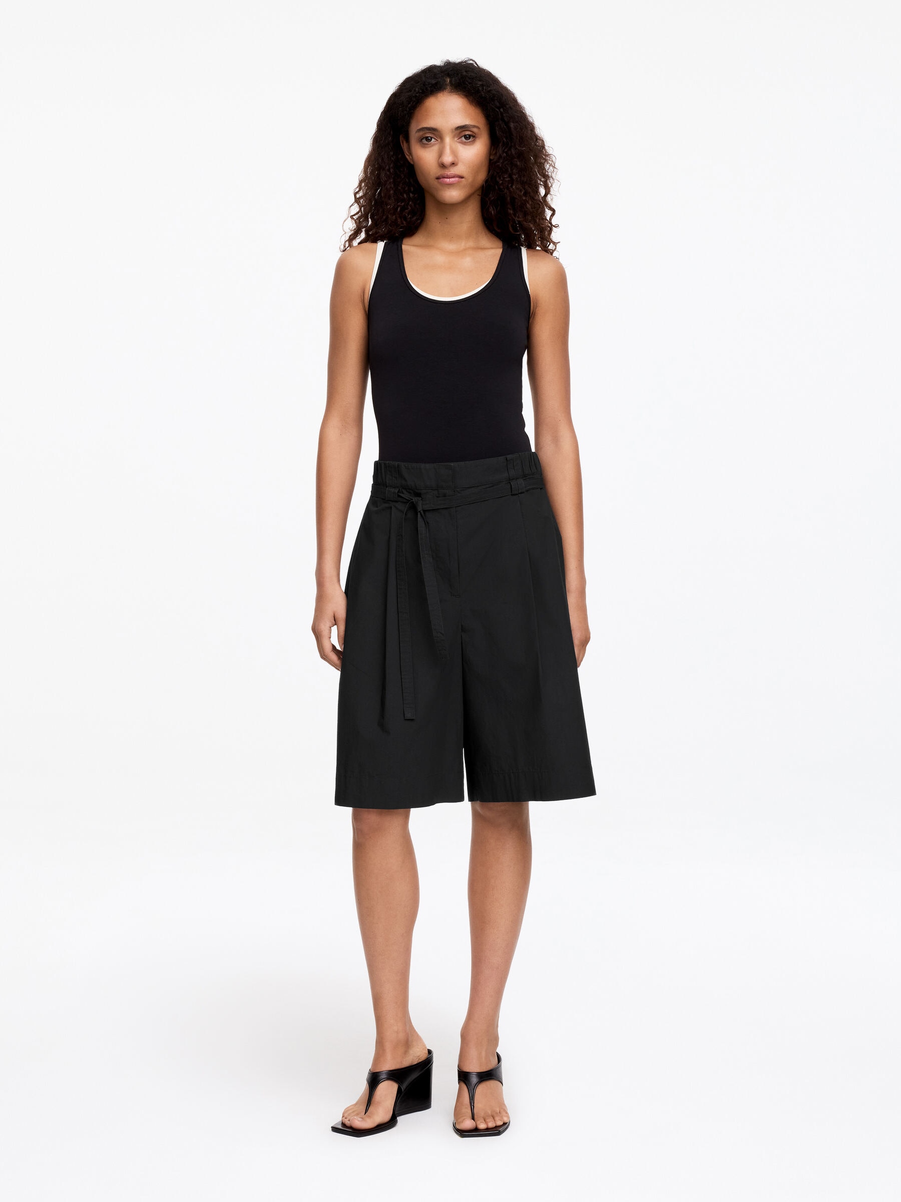 Shorts aus Baumwoll-Popeline mit Falten-#333538-19074