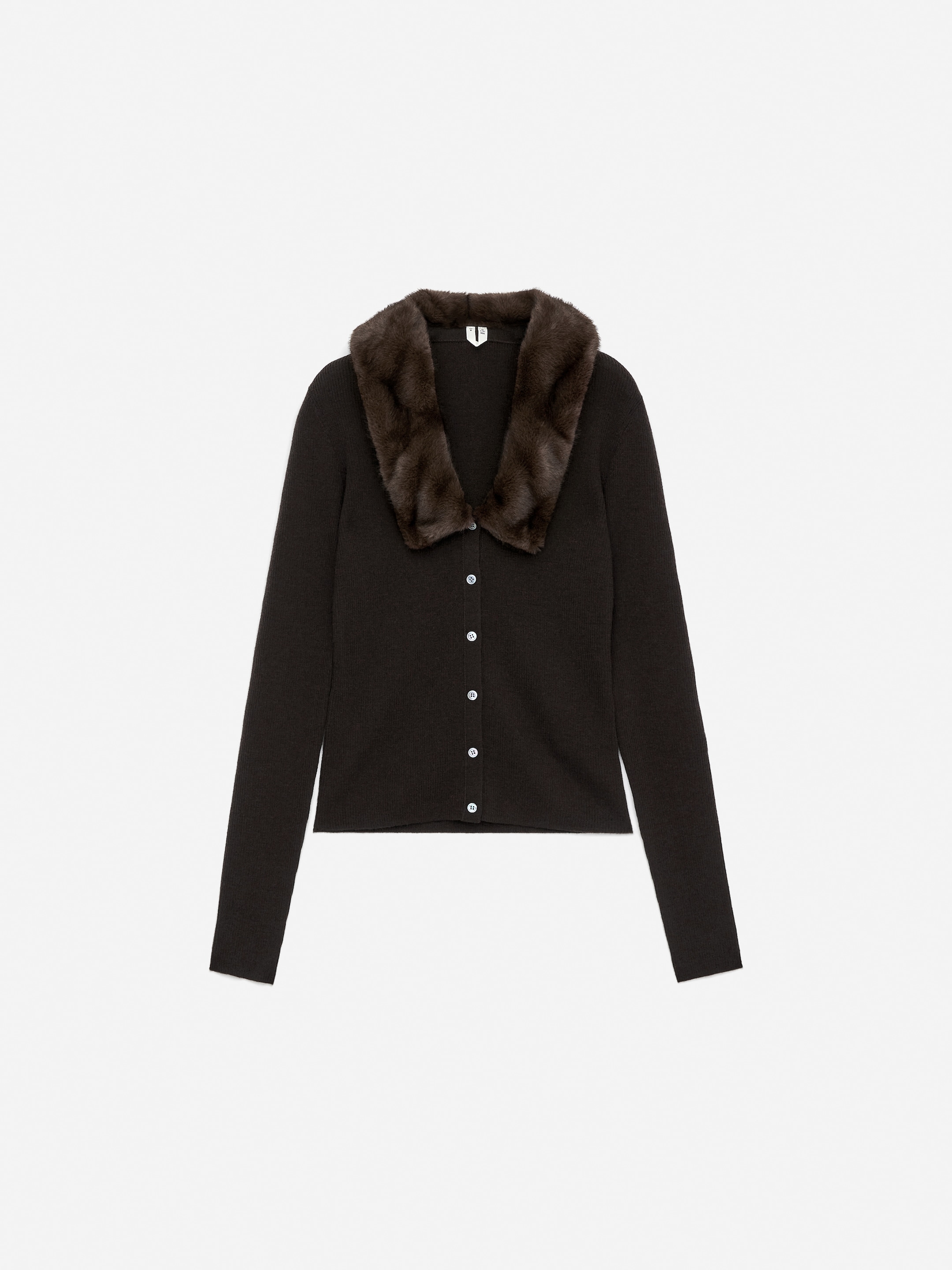 Faux Fur Collar Cardigan - Dark Brown - Slim fit - Women - StillMedia/DescriptiveStillLife - 2