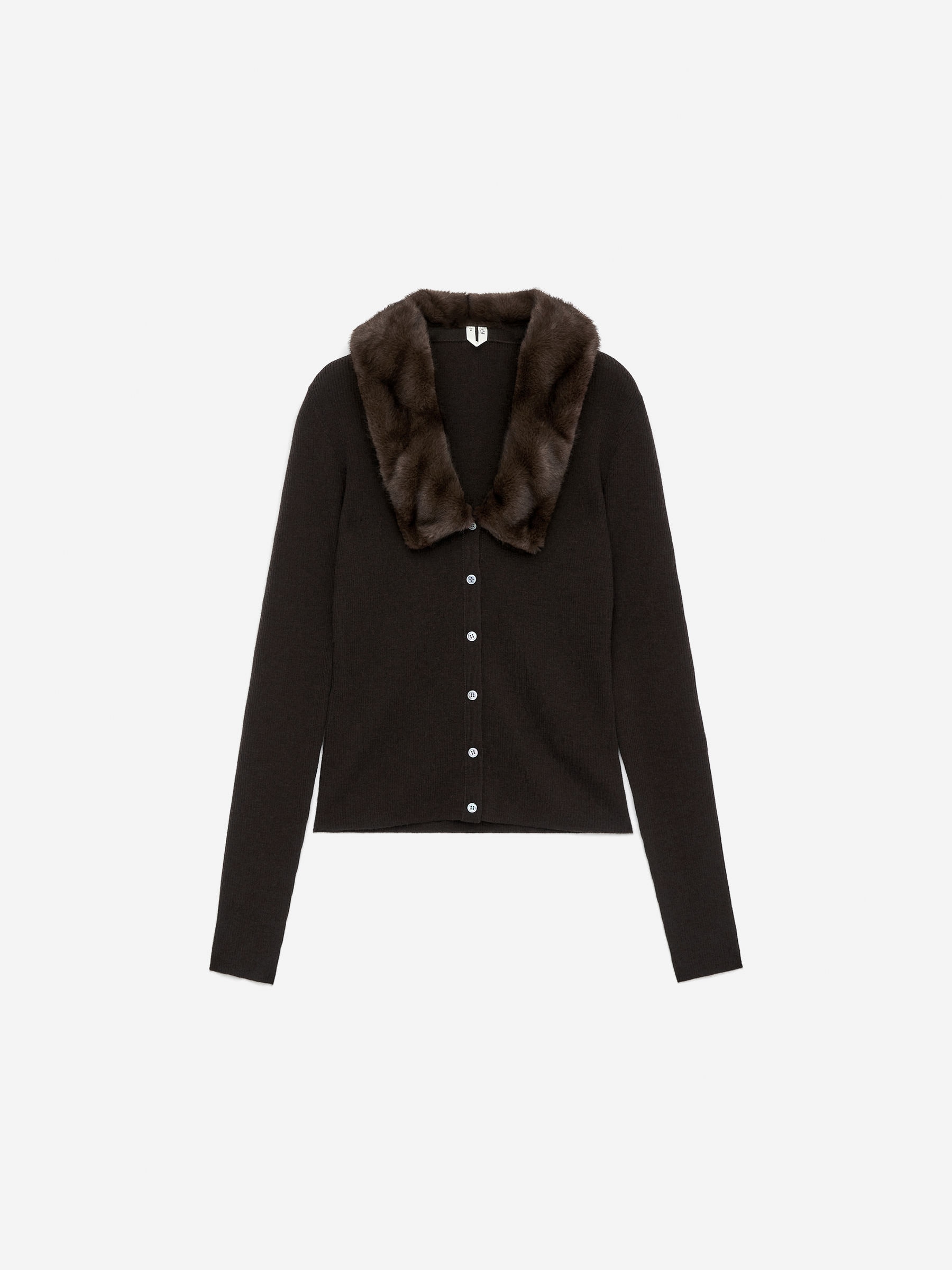 Faux Fur Collar Cardigan-Brown-16894