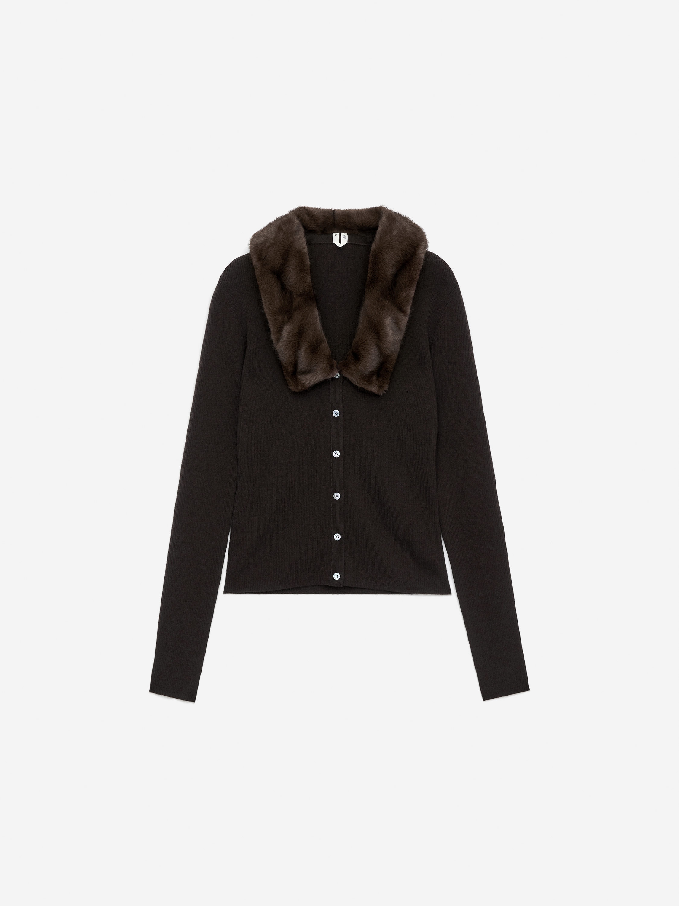 Faux Fur Collar Cardigan - Dark Brown - Slim fit - Women - StillMedia/DescriptiveStillLife - 2