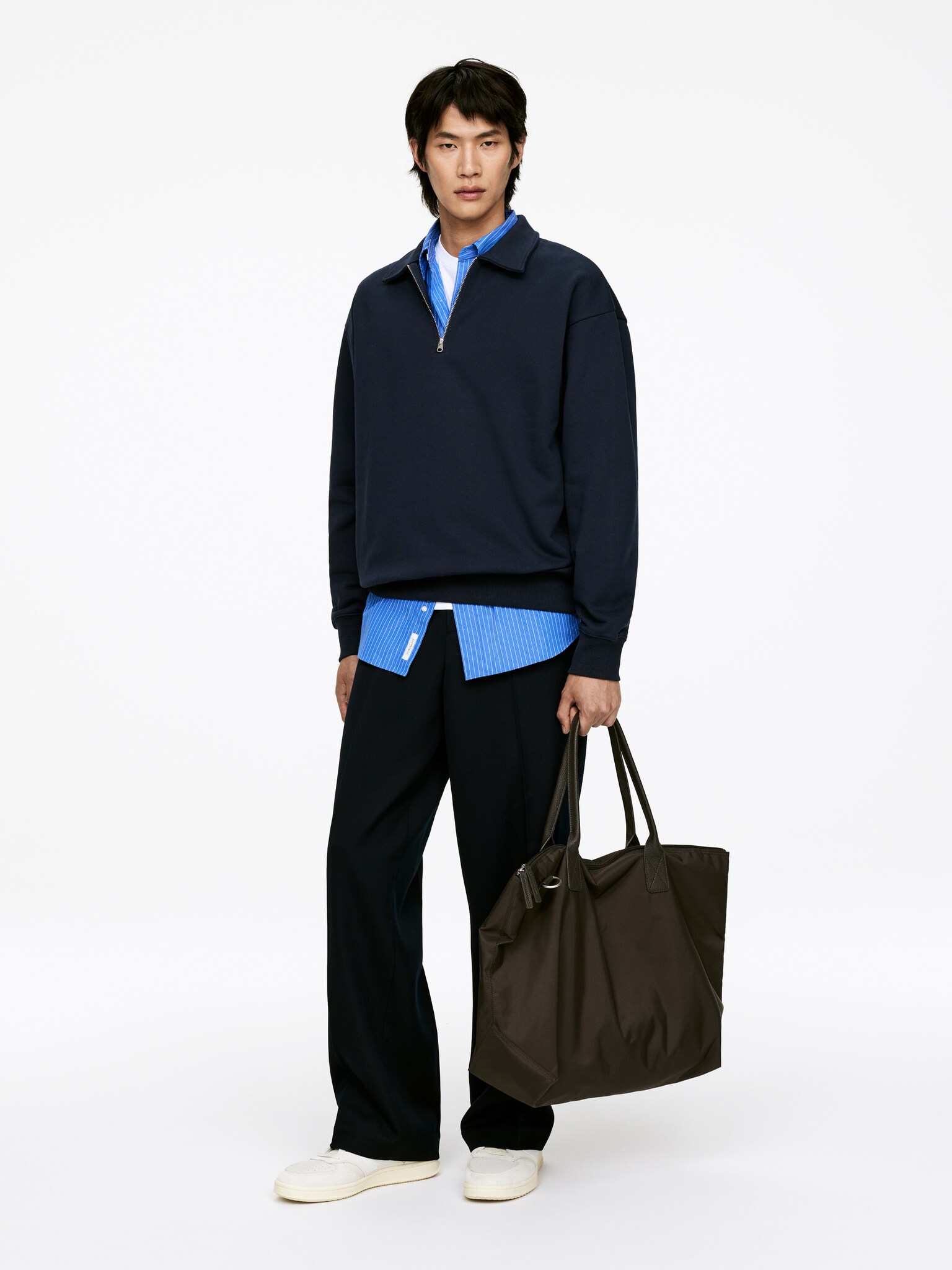 Sweat demi-zippé en coton - Bleu foncé/Bordeaux - 6