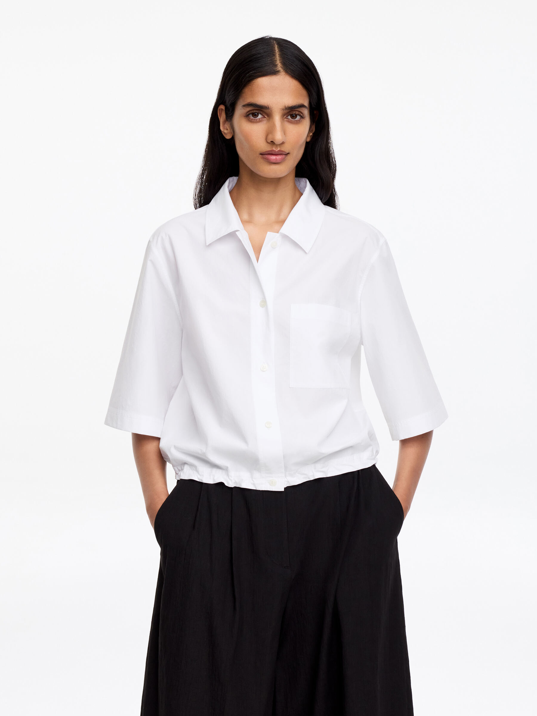 Cotton Short-Sleeve Shirt-#FFFFFF-19479