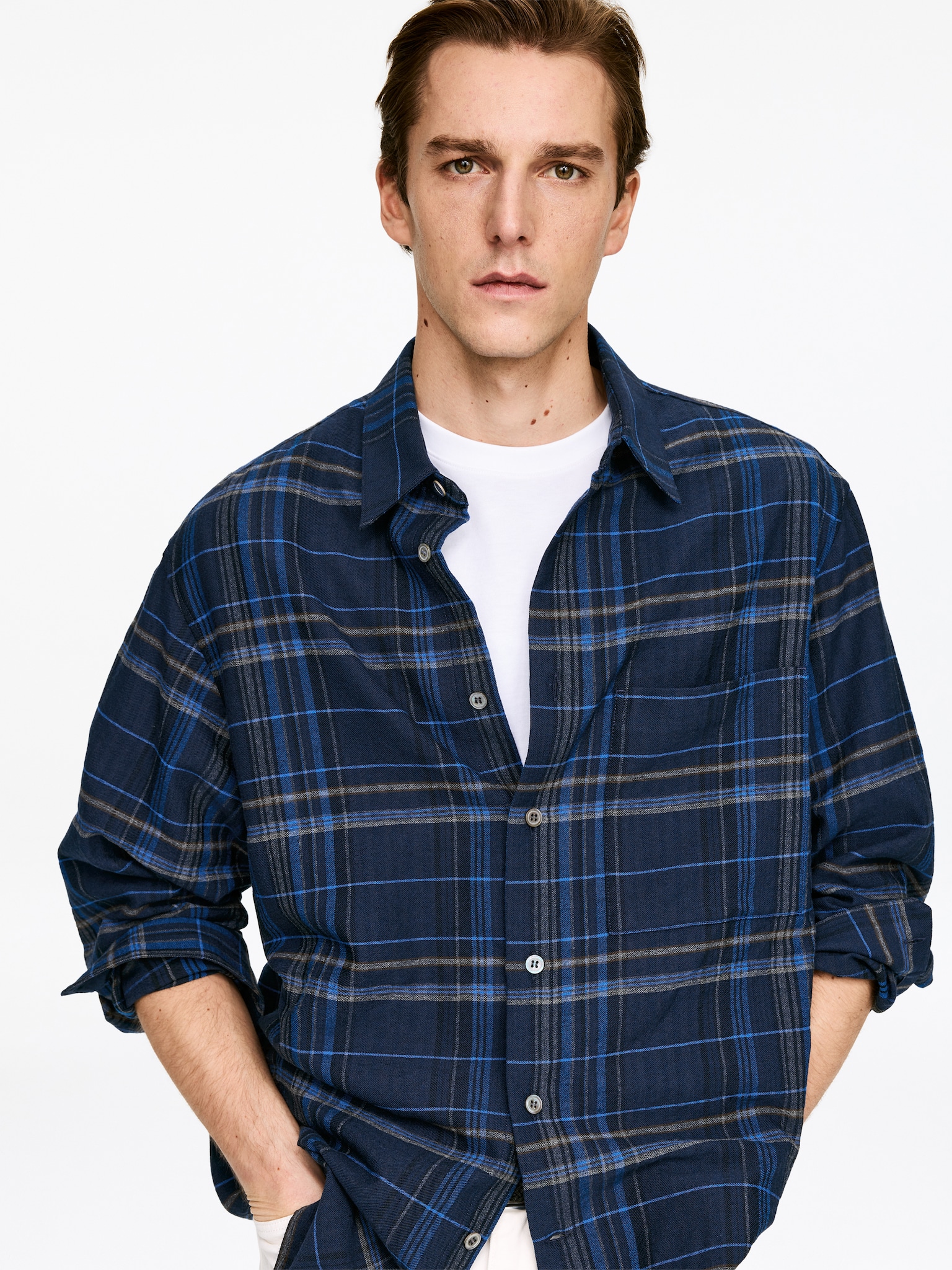 Relaxed Flannel Shirt - Blue/Checkered - 1