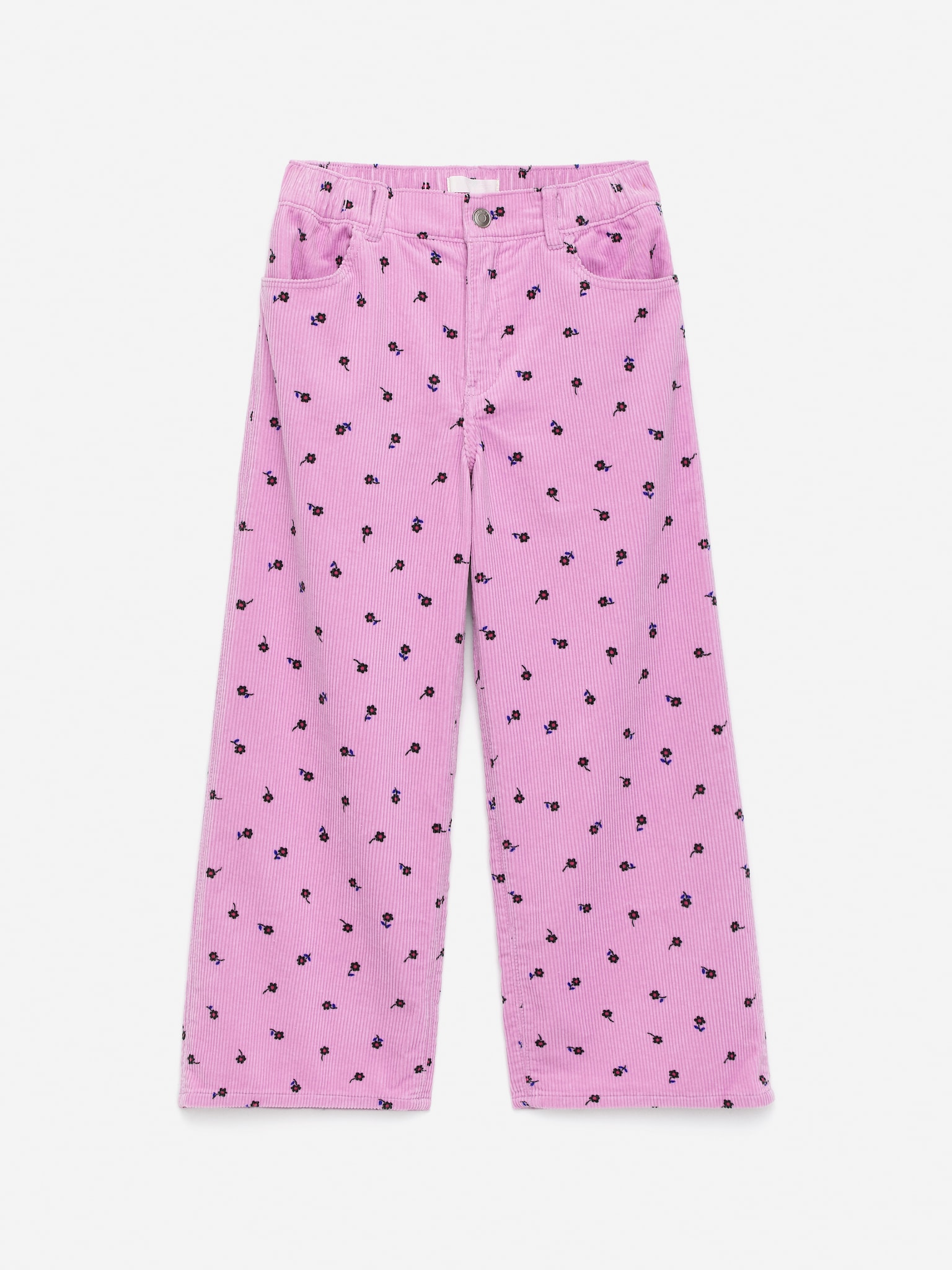 Pantalon large en velours côtelé - Rose/Fleurs/Bordeaux
