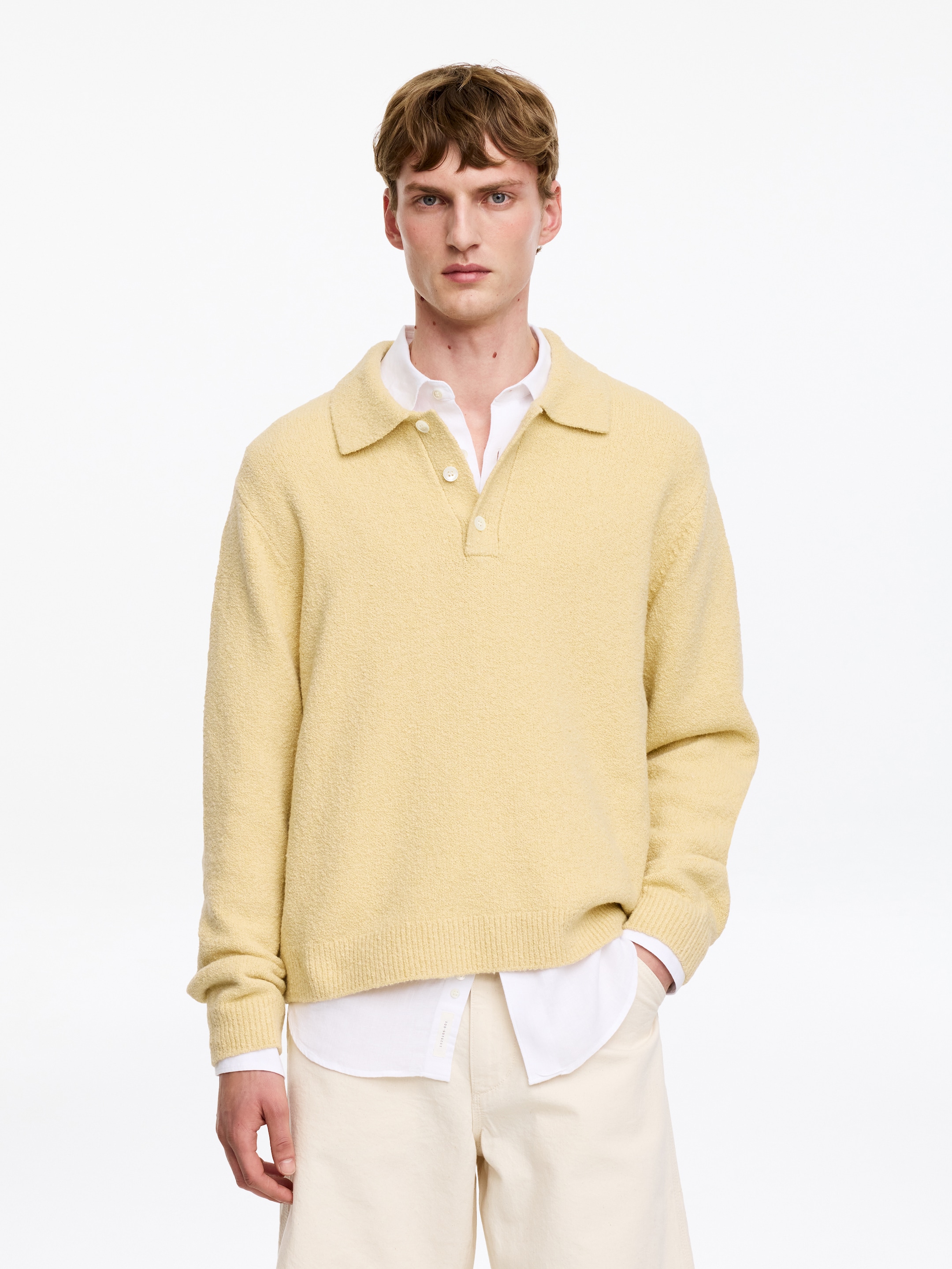 Polo de punto en mezcla de algodón-Yellow-19494