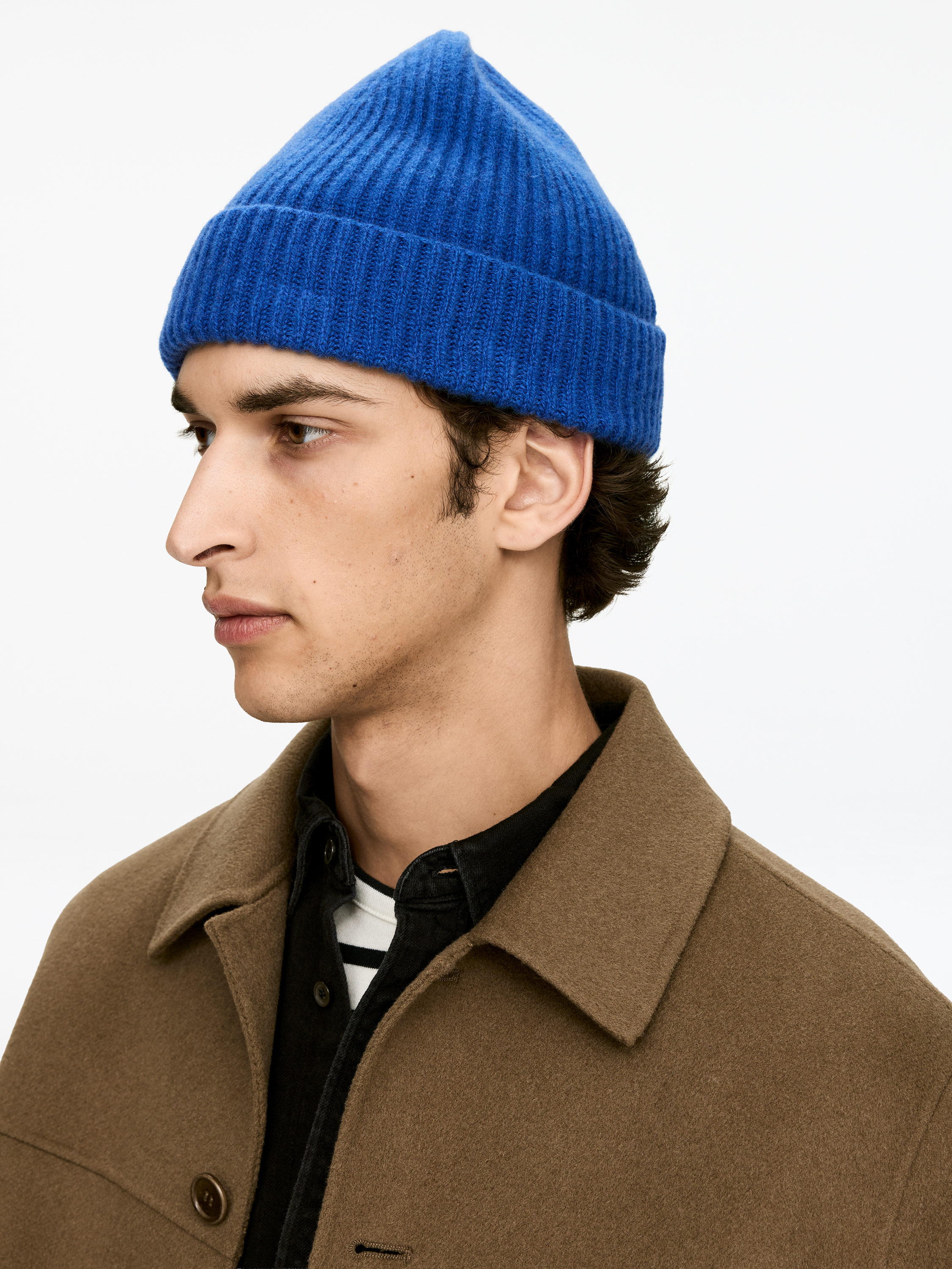 Bonnet en maille de laine côtelée-#496496-16849
