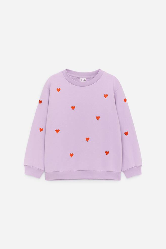 Terry Sweatshirt - Lilac/Red Hearts/Green/Dark Blue/Hearts - 1