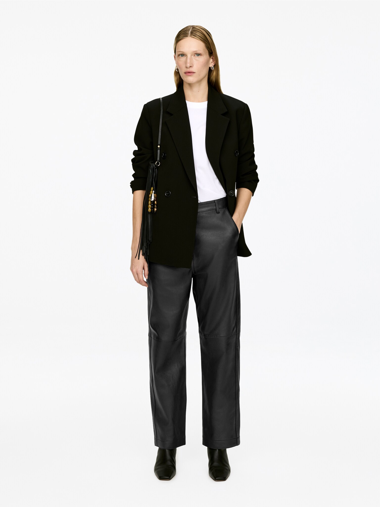 Pantalones de piel relaxed fit - Negro