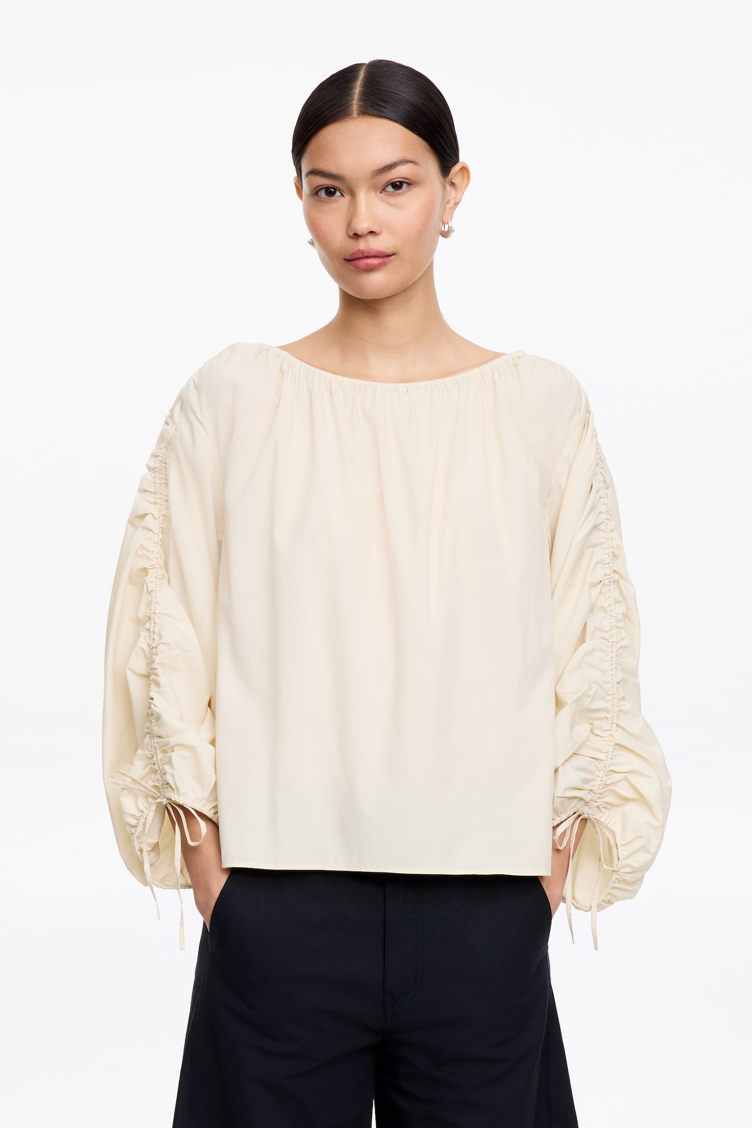 Rynkad blus - Beige/Brun - 1