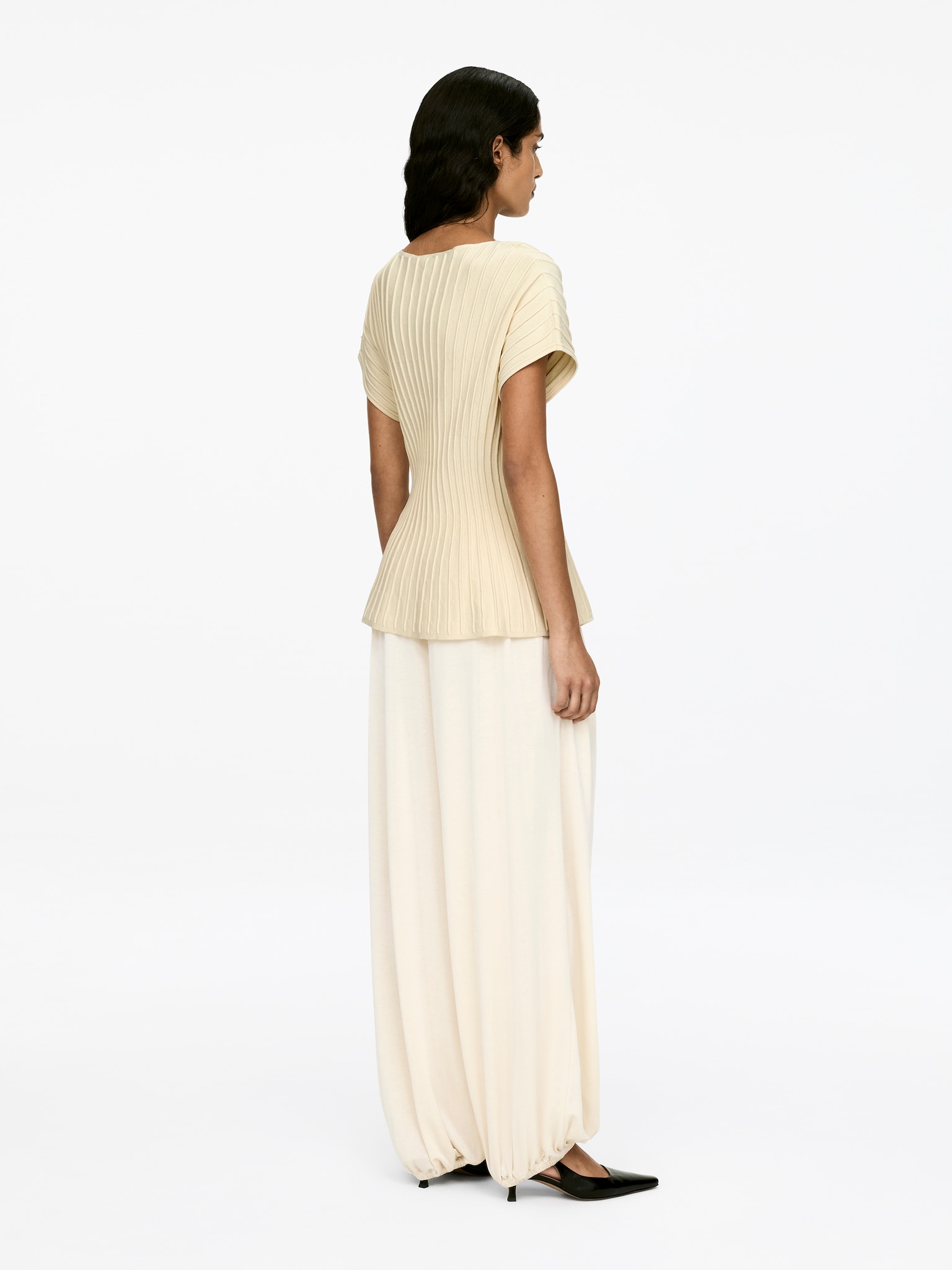 Haut péplum en maille fine - Blanc cassé - 6