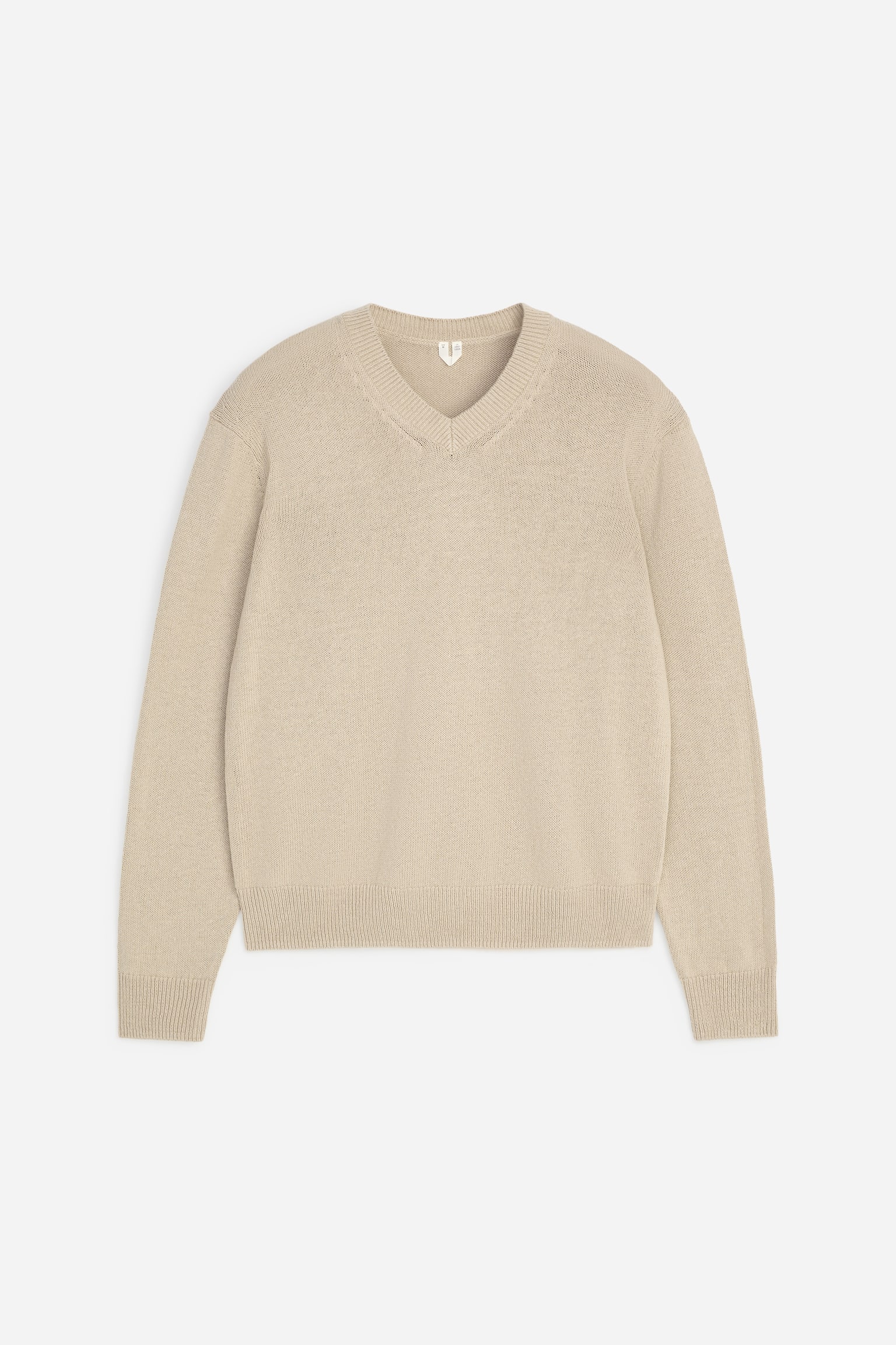 Jersey de lino y algodón con cuello de pico - Beige/Azul oscuro - 1