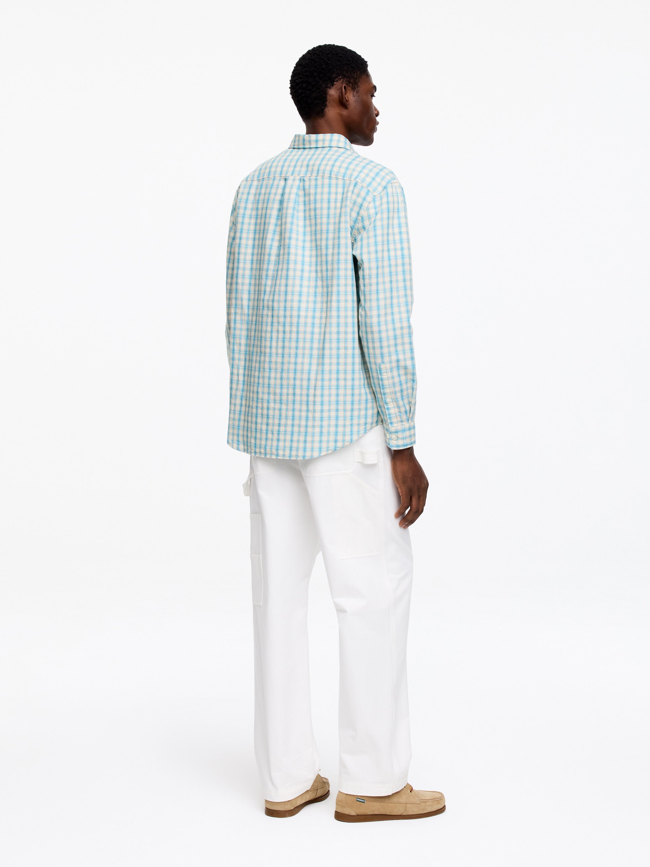 Chemise décontractée en coton et lin - Turquoise/Carreaux - Relaxed fit - Homme - StillMedia/Lookbook - 5