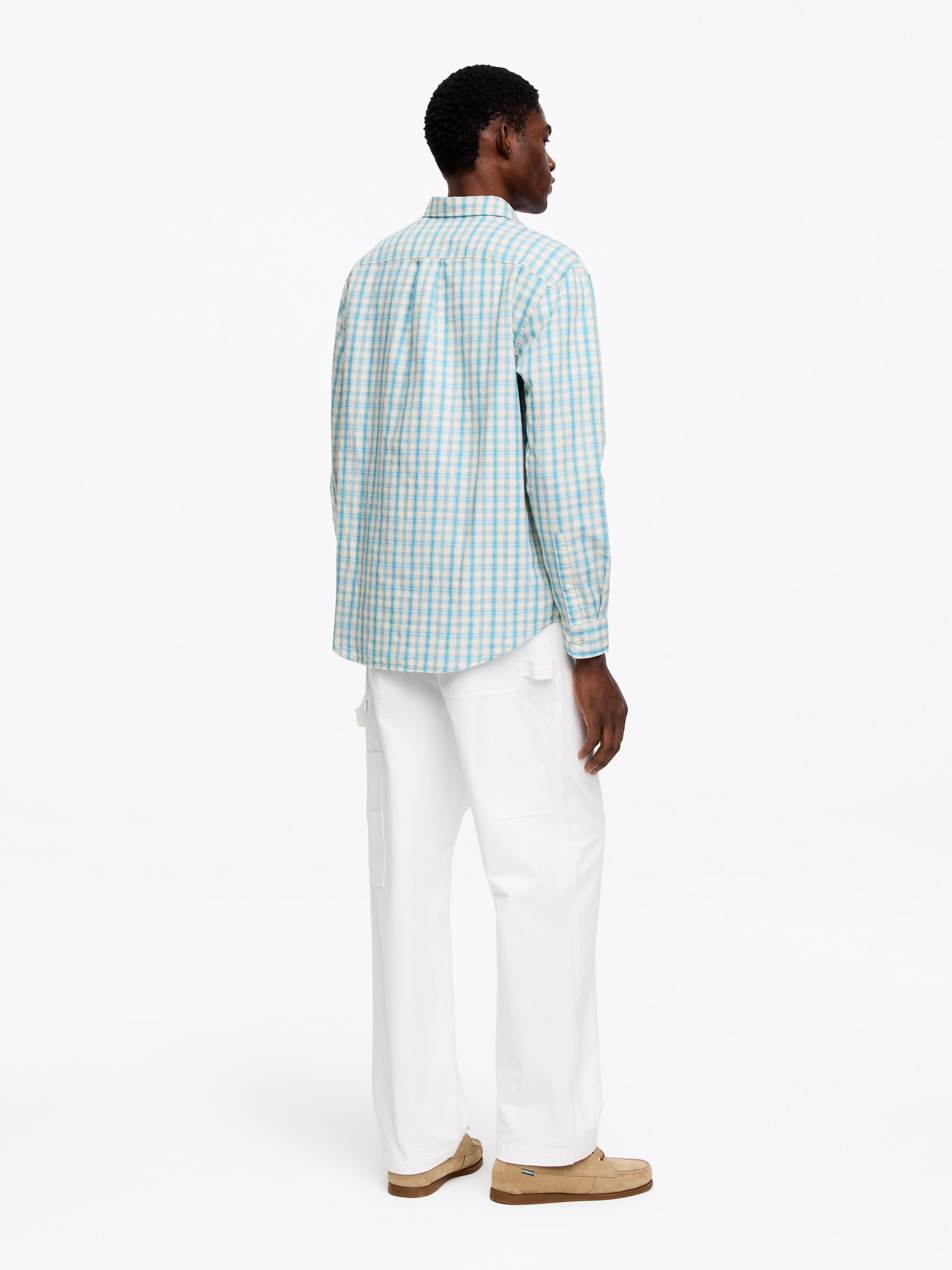 Camisa de lino y algodón holgada - Turquesa/cuadros - Corte relajado - Men - StillMedia/Lookbook - 5