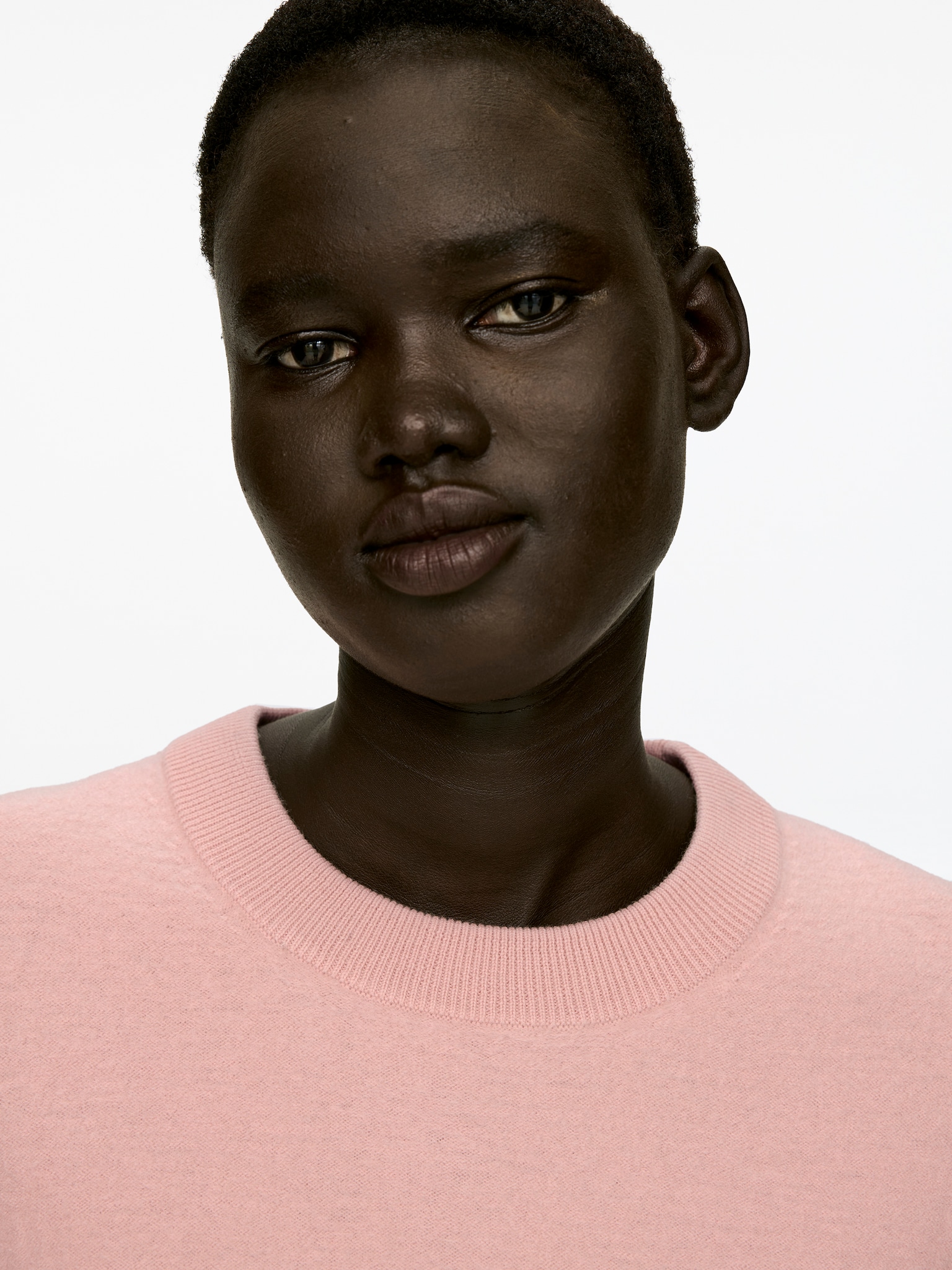 Boiled Wool Jumper - Dusty Pink/Dark Grey Melange - 6
