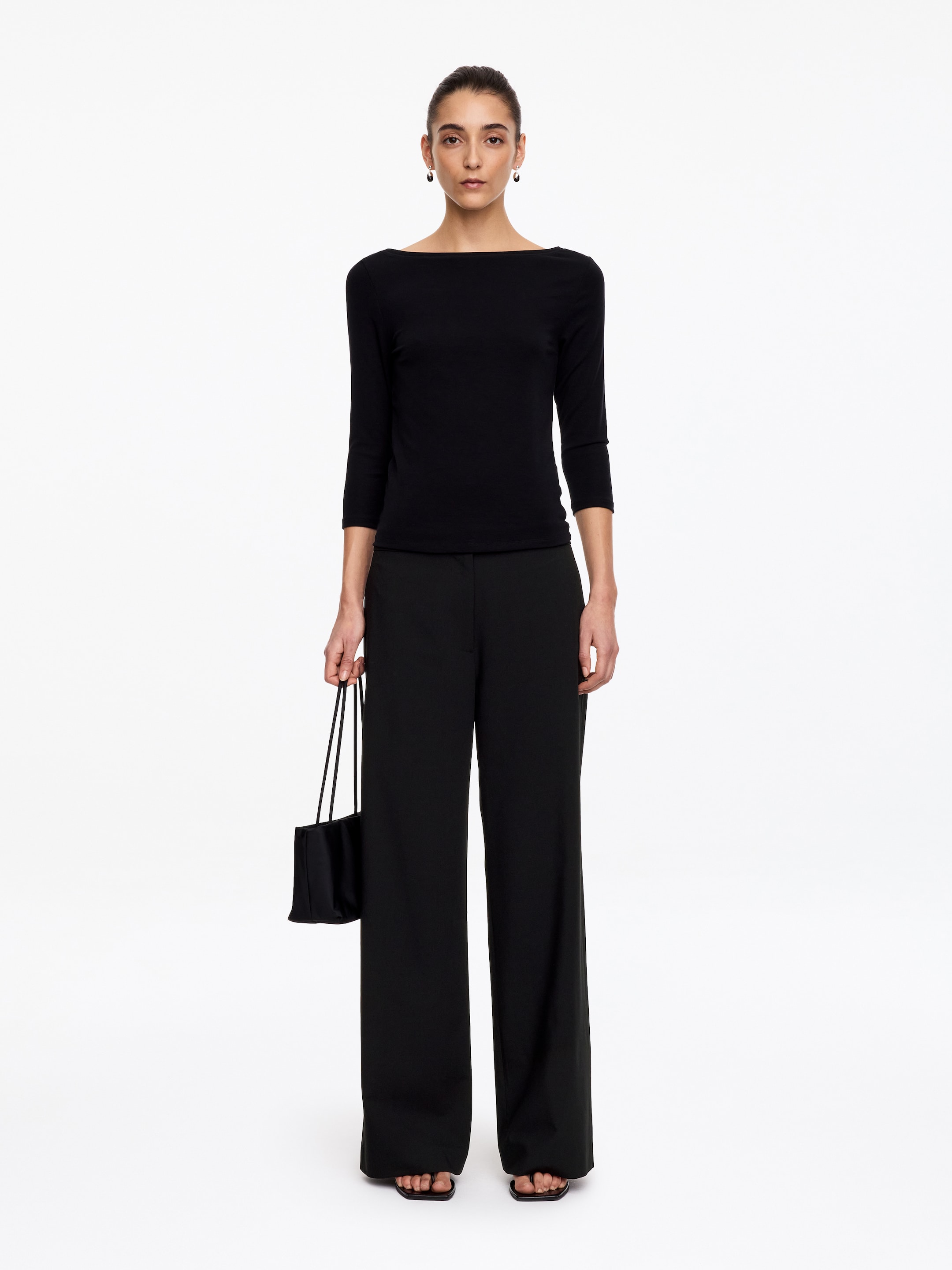 Tailored Satin-Stripe Trousers-Black-21076