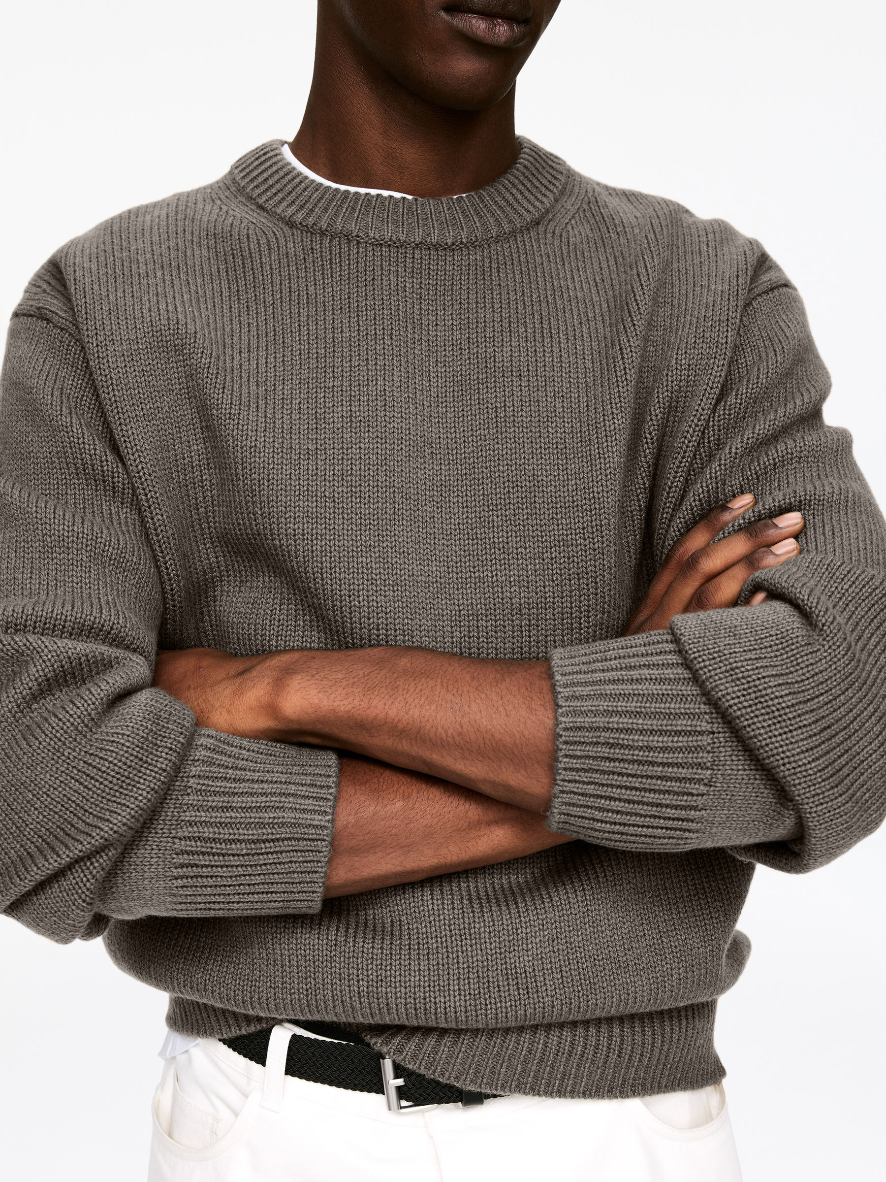 Heavy Knit Wool Jumper-#5D5950-17767