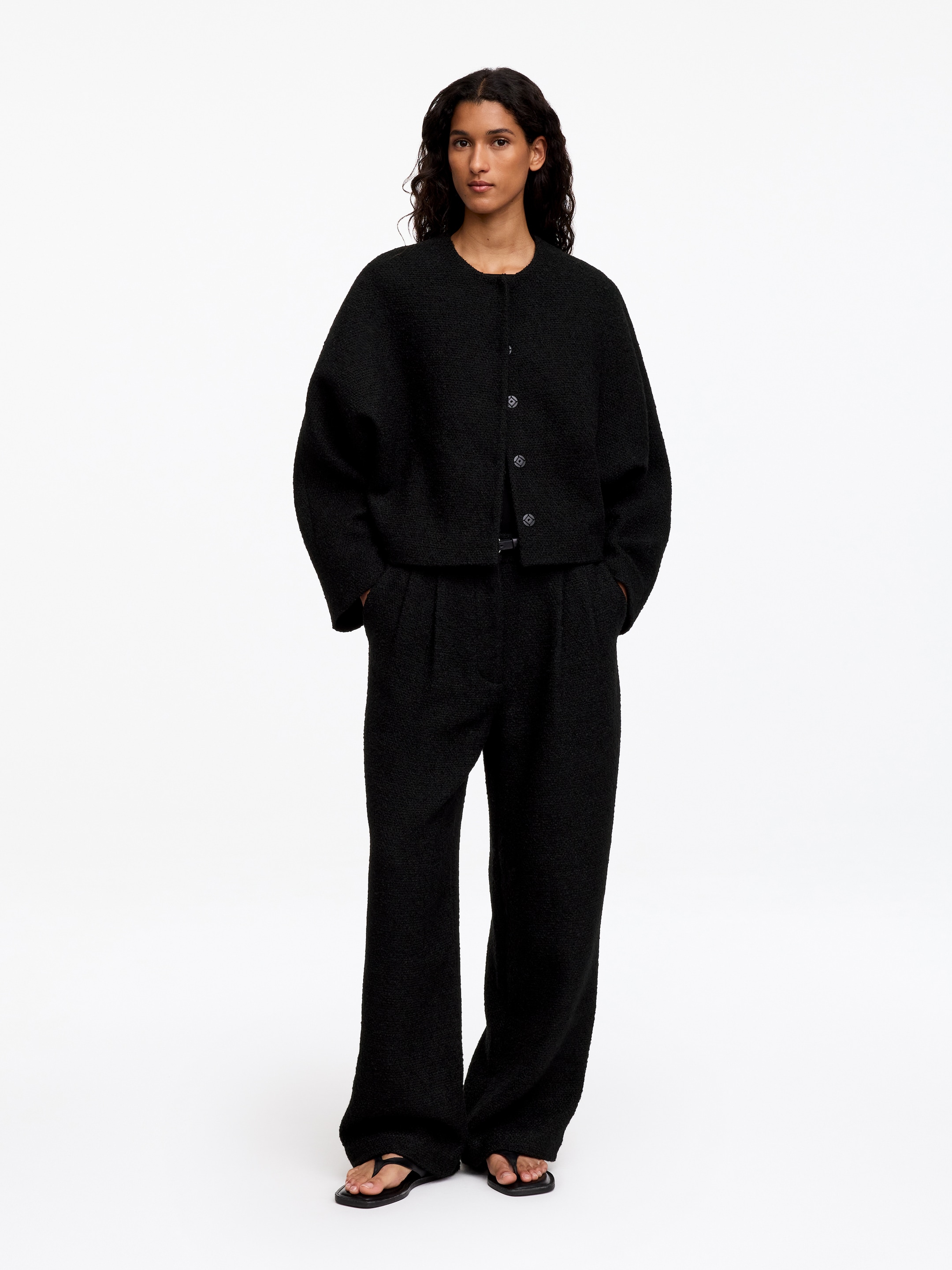 Bouclé Wool Blend Trousers - Black - Relaxed fit - women - StillMedia/Lookbook - 3