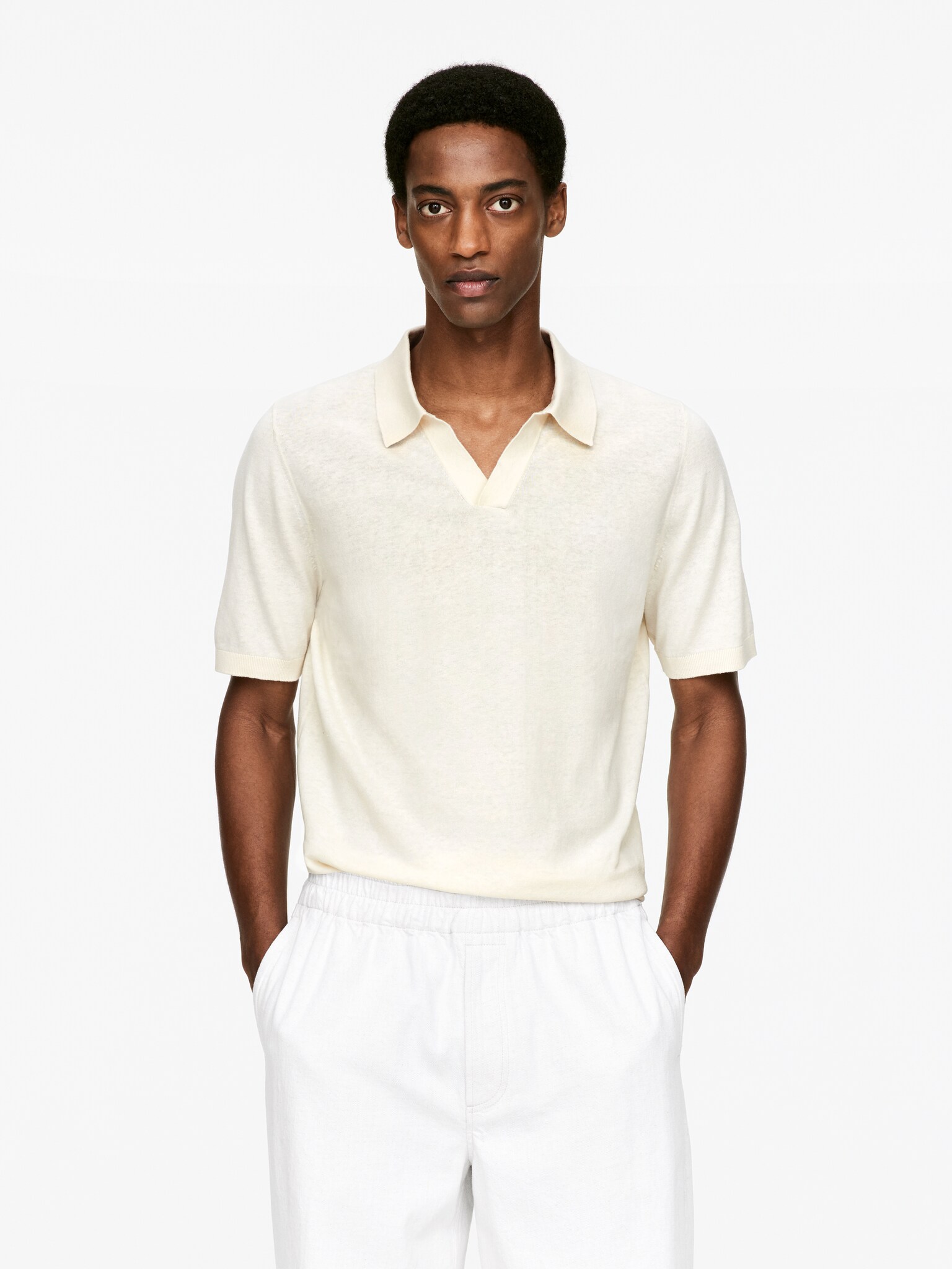 Polo en lin et coton - Blanc cassé/Taupe clair/Bleu foncé/Taupe/Bleu foncé/Bordeaux/Bleu foncé/Vert kaki - 2