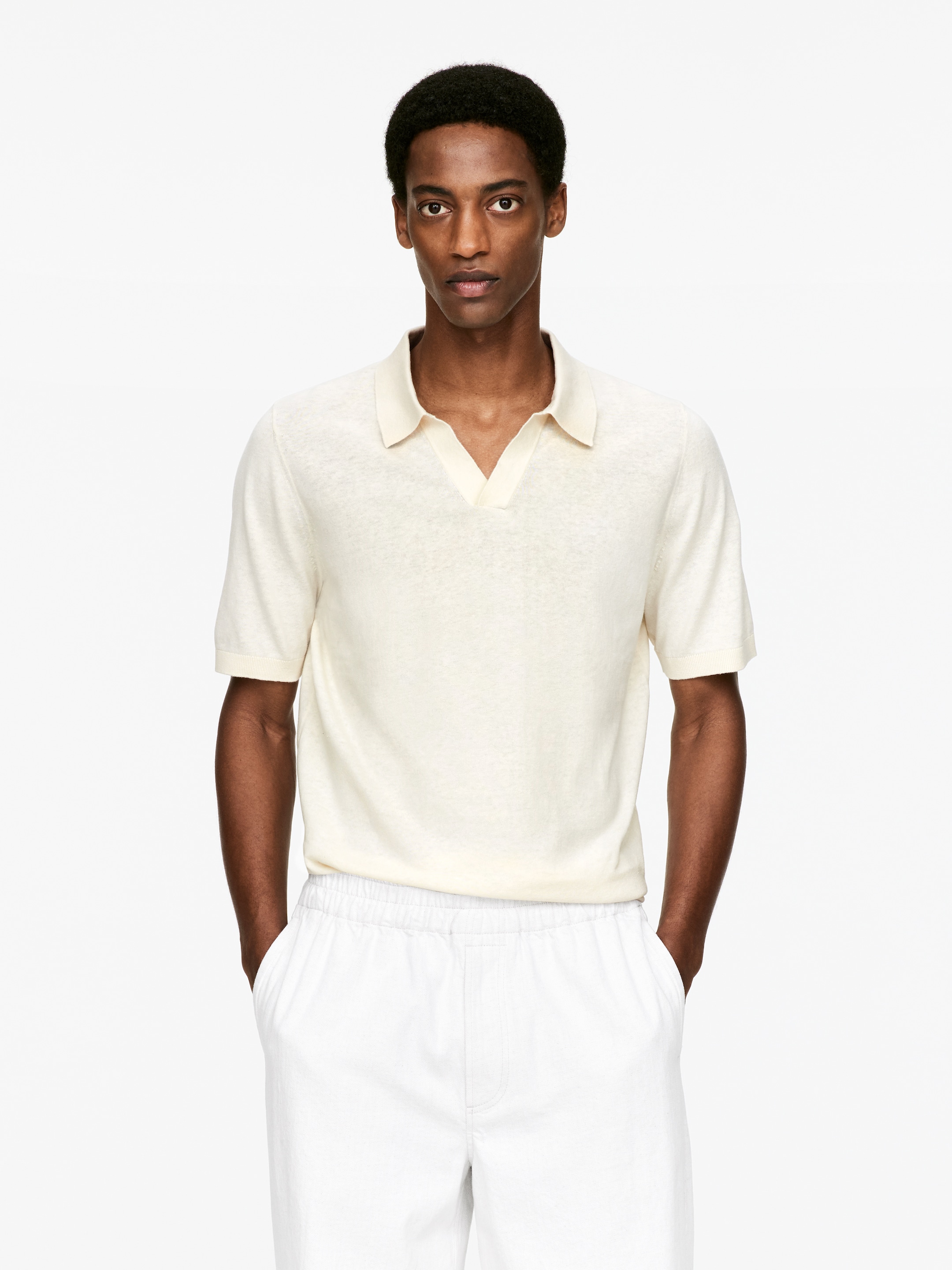 Grösseres Bild ansehen: Poloshirt aus Baumwoll-Leinen - Cremeweiß - HERREN | H&M CH 1