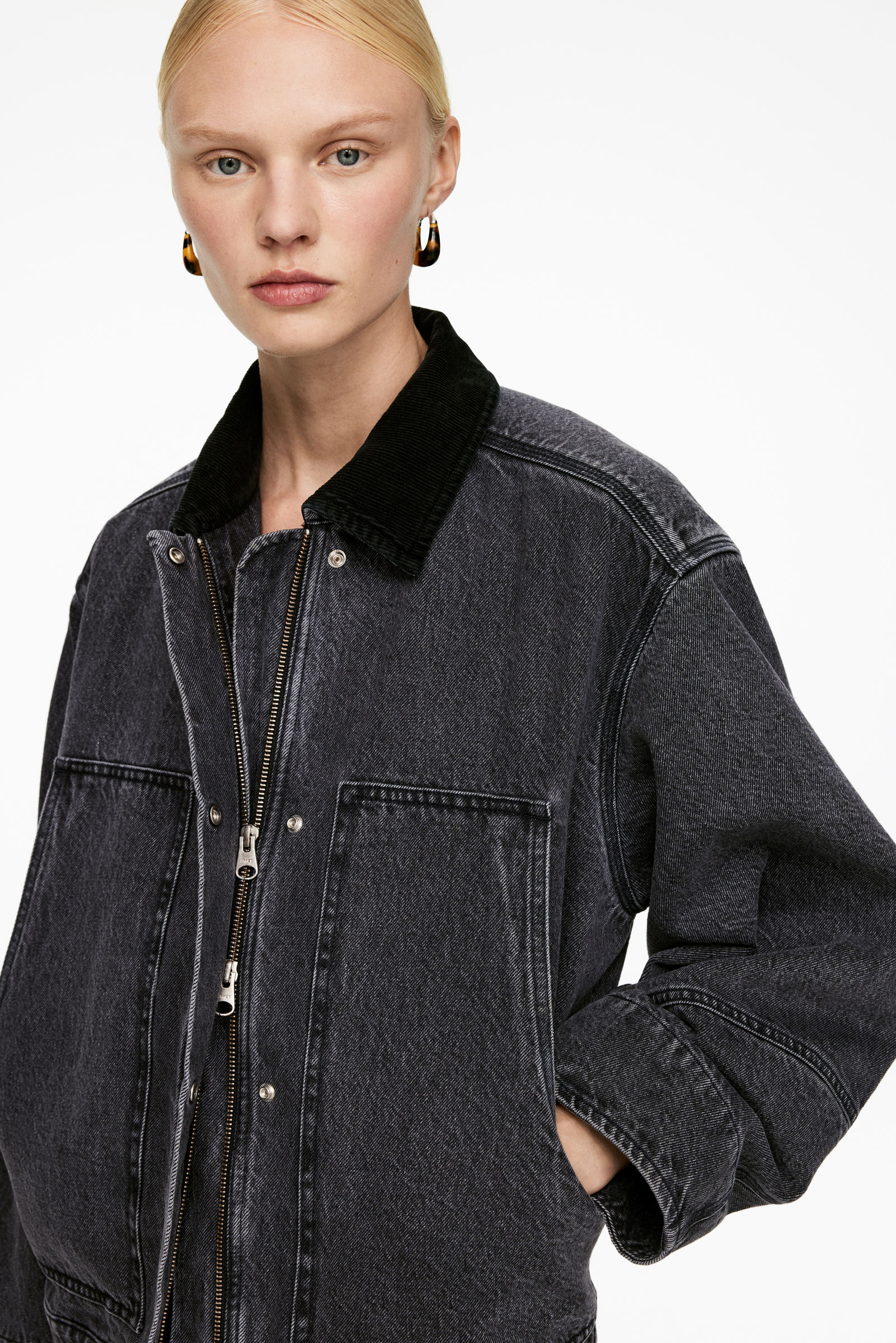 Cotton Canvas Jacket - Washed Grey - Oversized - Women - StillMedia/Lookbook - 5