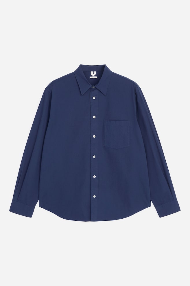 Camisa de sarga de algodón holgada - Azul oscuro/Beige - 1