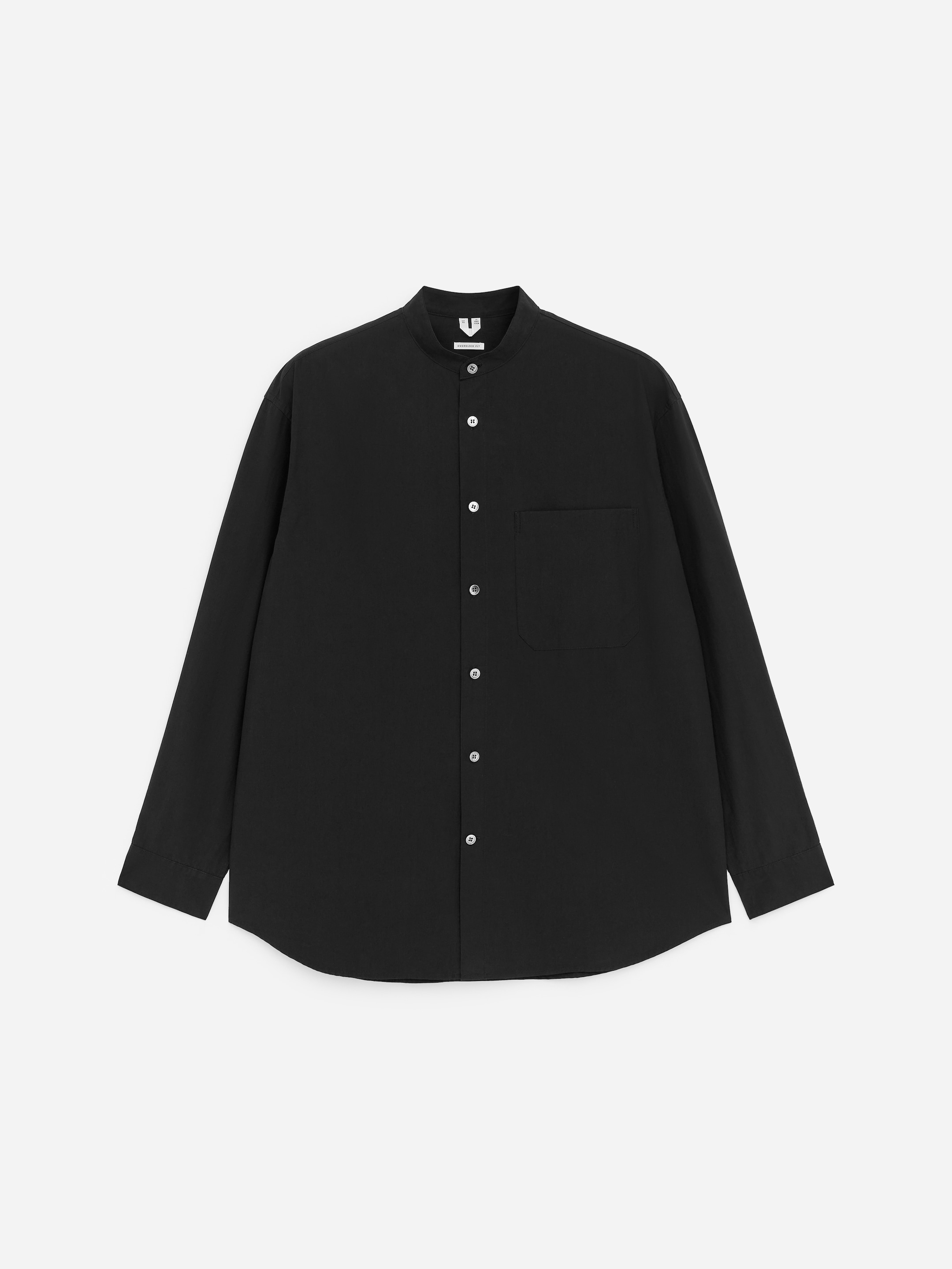 Band-Collar Poplin Shirt-Black-18227