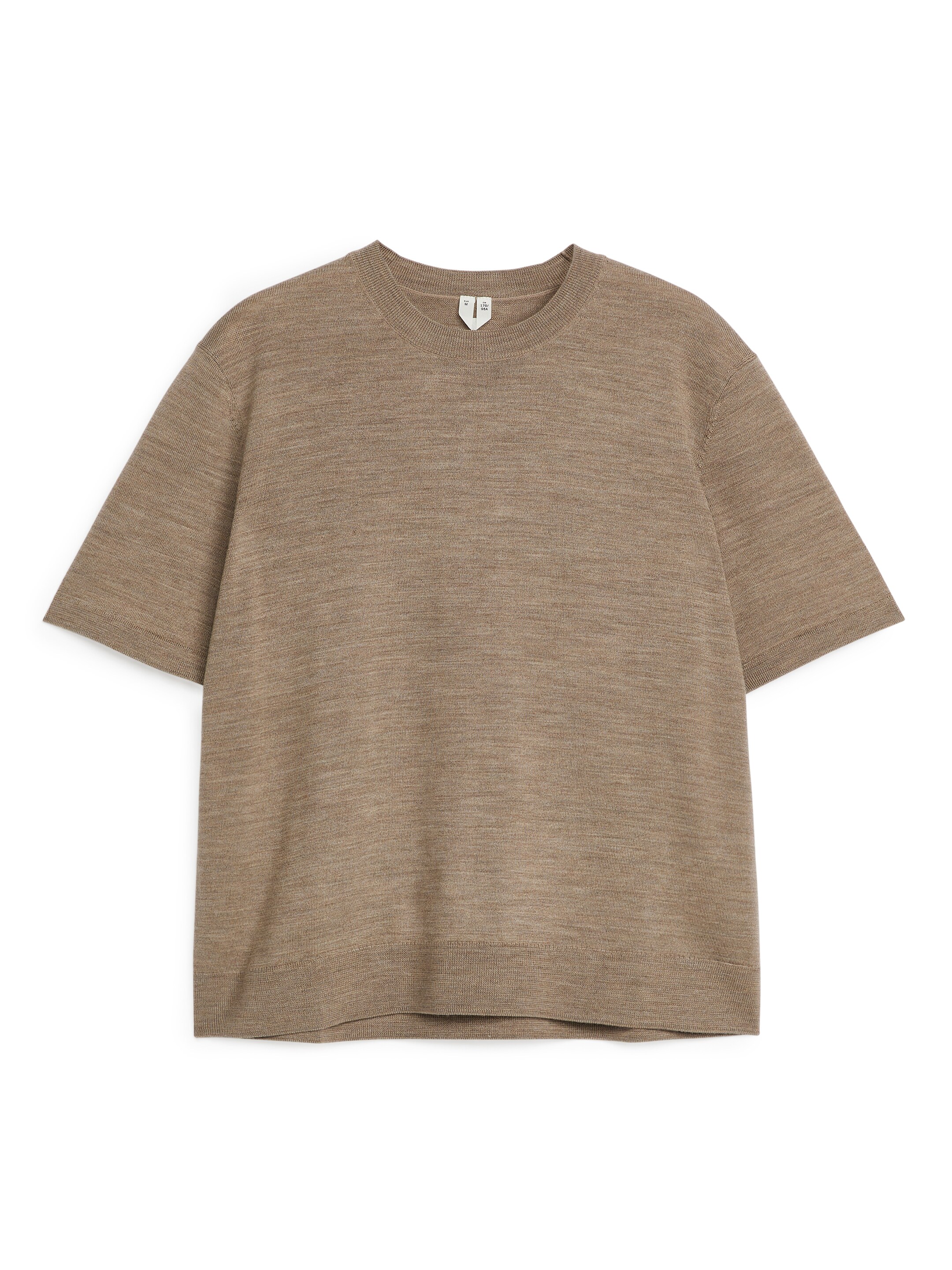 Größeres Bild ansehen: Gestricktes T-Shirt aus Merinowolle - Dunkelbeige meliert - Ladies | H&M DE 1