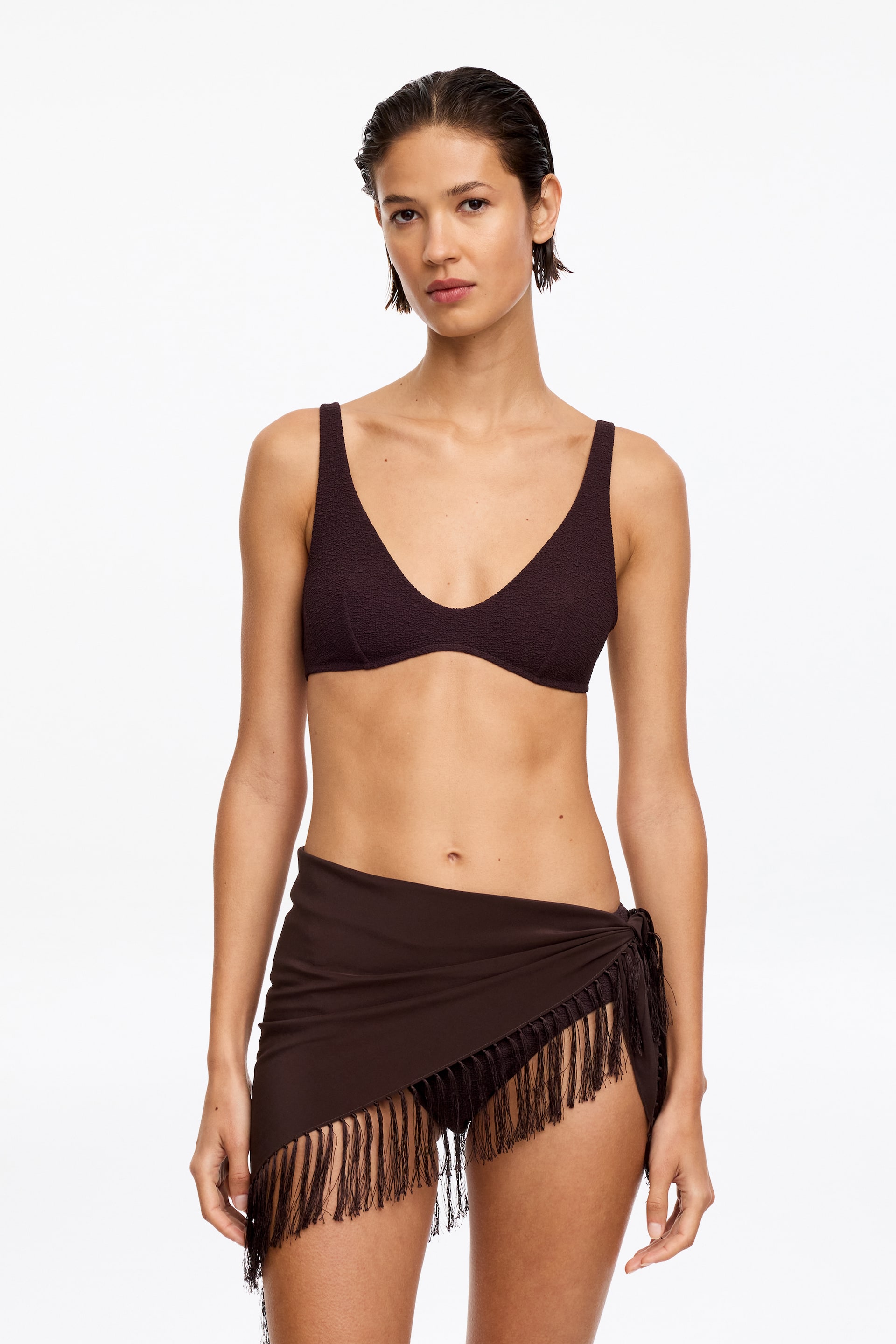 Grotere afbeelding bekijken: Zijden sjaal met franjes - Bruin - DAMES | H&M BE 1