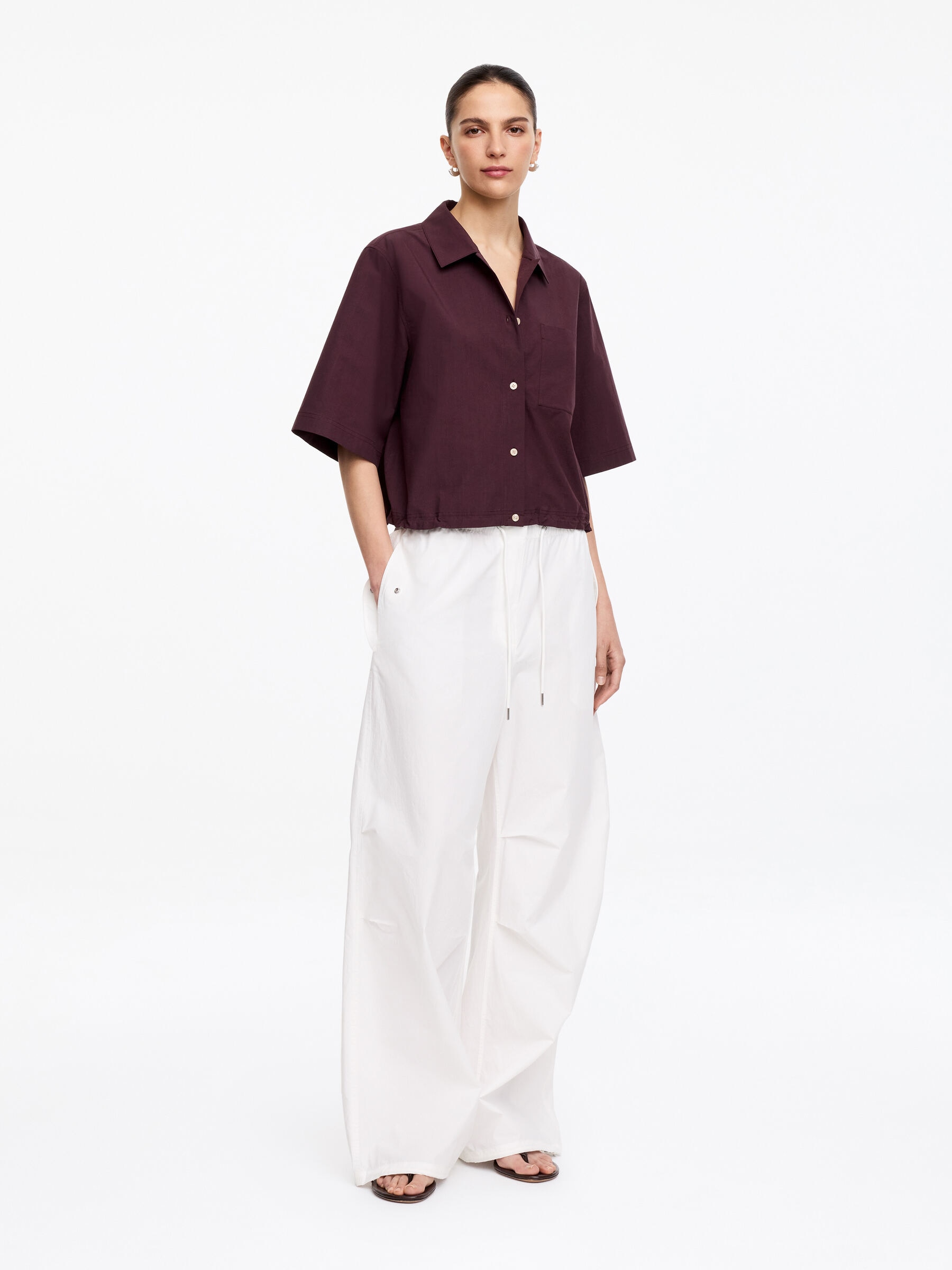 Bawełniana koszula z krótkim rękawem - Śliwkowy - Fason normalny - Women - StillMedia/Lookbook - 3