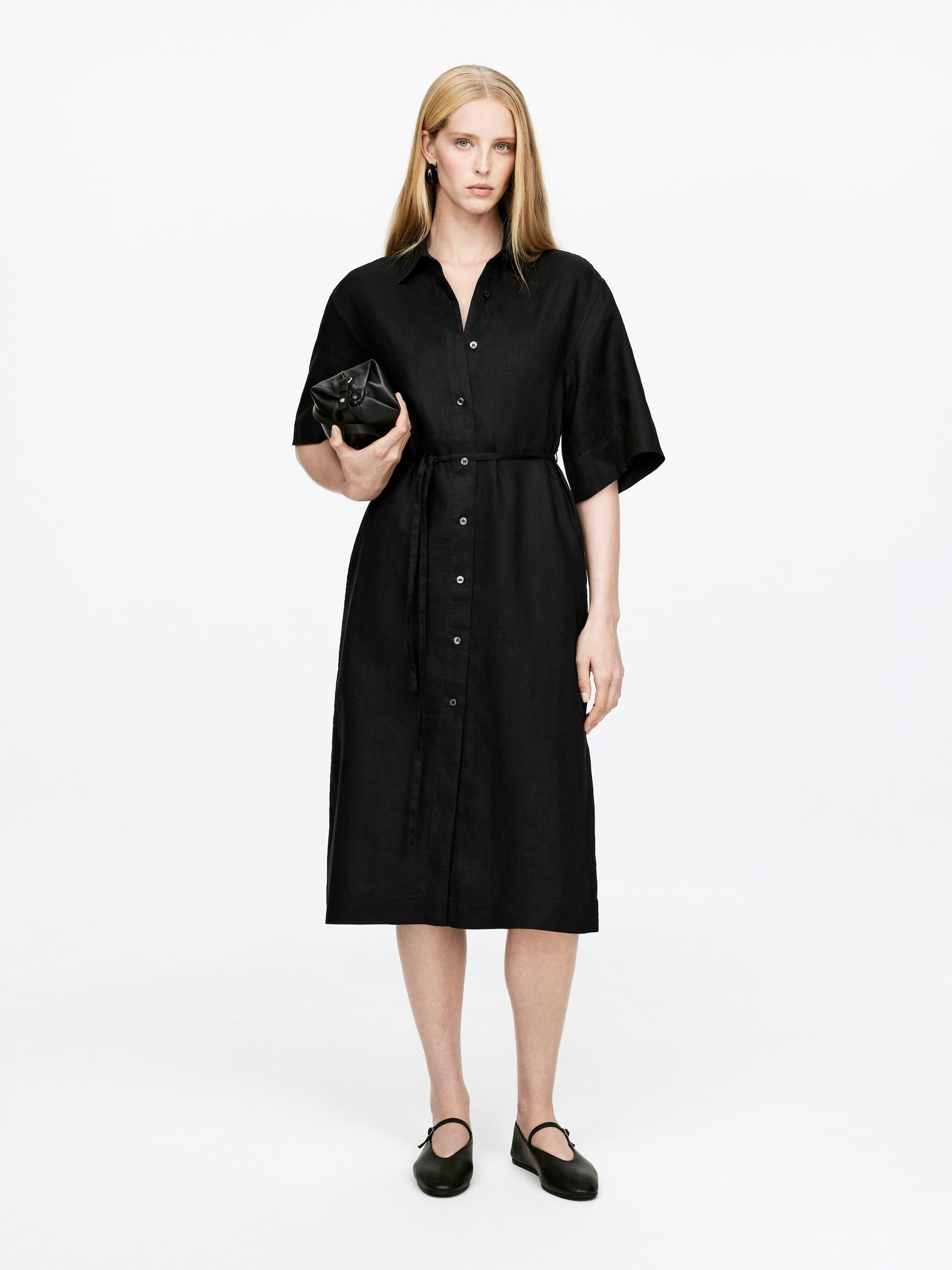 Hemdkleid aus Leinen - Schwarz