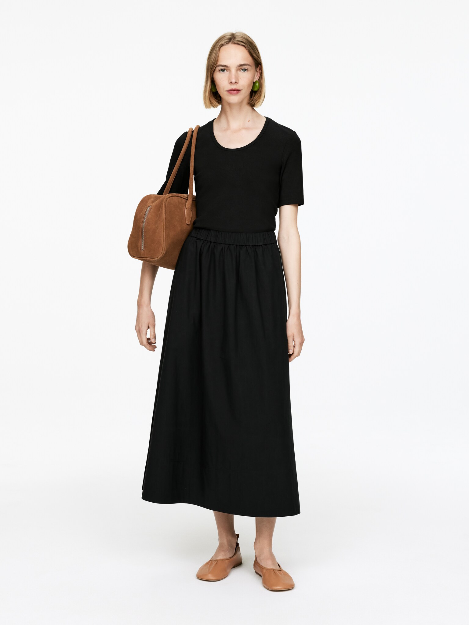 A-Line Cotton Skirt - Black/Khaki Green